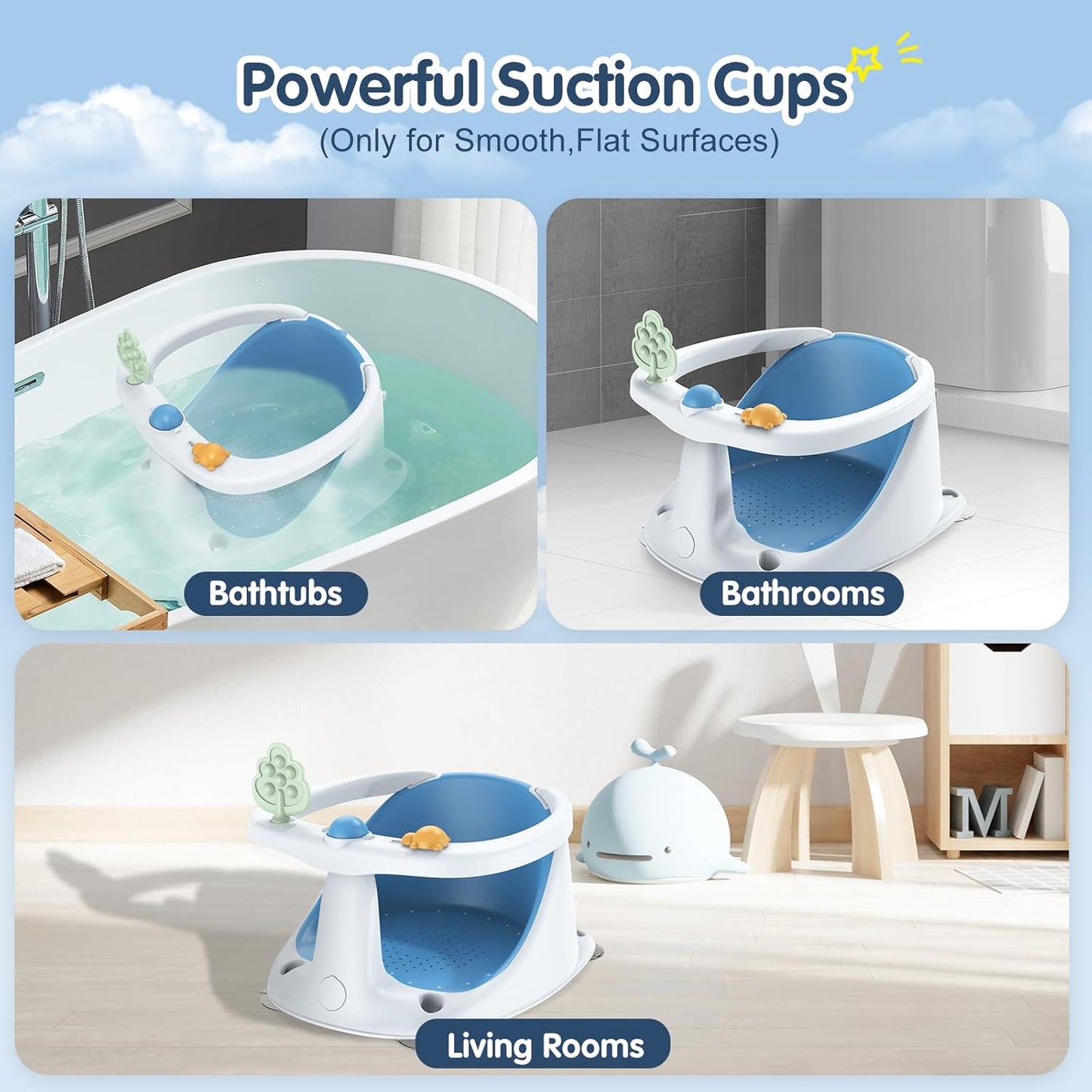 Baby Bath Seat for Babies 6 Months & Up, Non-Slip with Suction Cups, Safe & Comfortable Infant Bath Seat for Bathtub, Grey