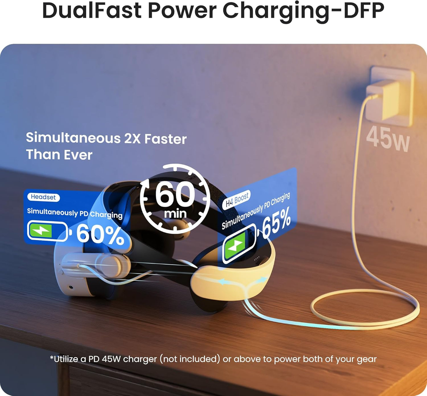 KIWI design H4 Boost Battery Halo Head Strap Compatible with Meta Quest 3 or Meta Quest 3S, Lightweight and DualFast Charging