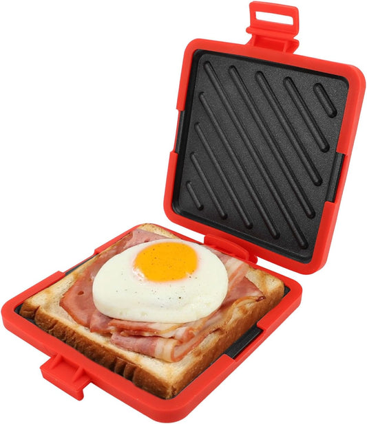 Microwave Toastie Maker, Grilled Cheese Sandwich Maker, Microwavable Toaster with Adjustable Silicone Straps No Electricity Cordless (Red)