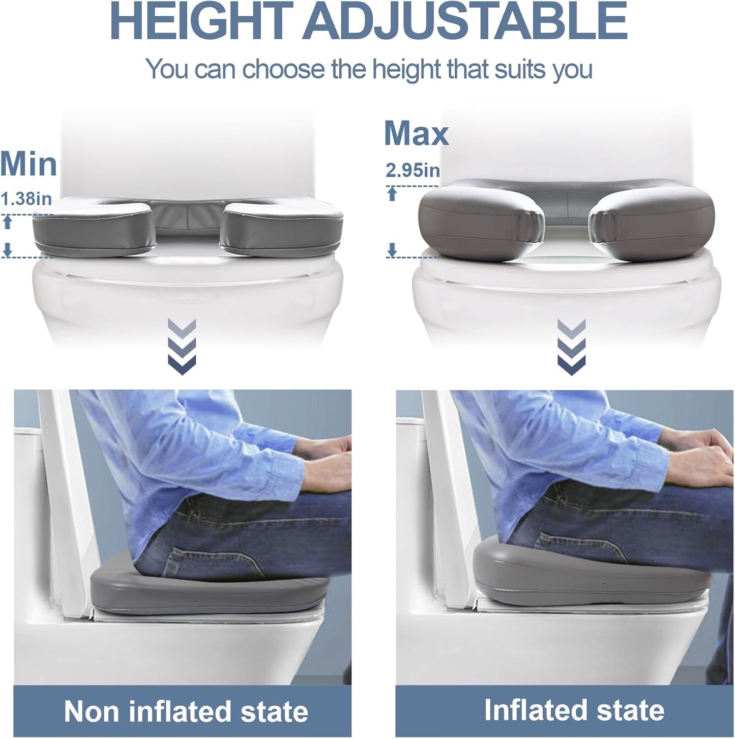 Comfort Adjustable Raised Toilet Seat for Post-Surgery, Pregnant, Seniors & Recovery - Easy Clean & Durable Supports 220lb,(16x14x2.5 in)