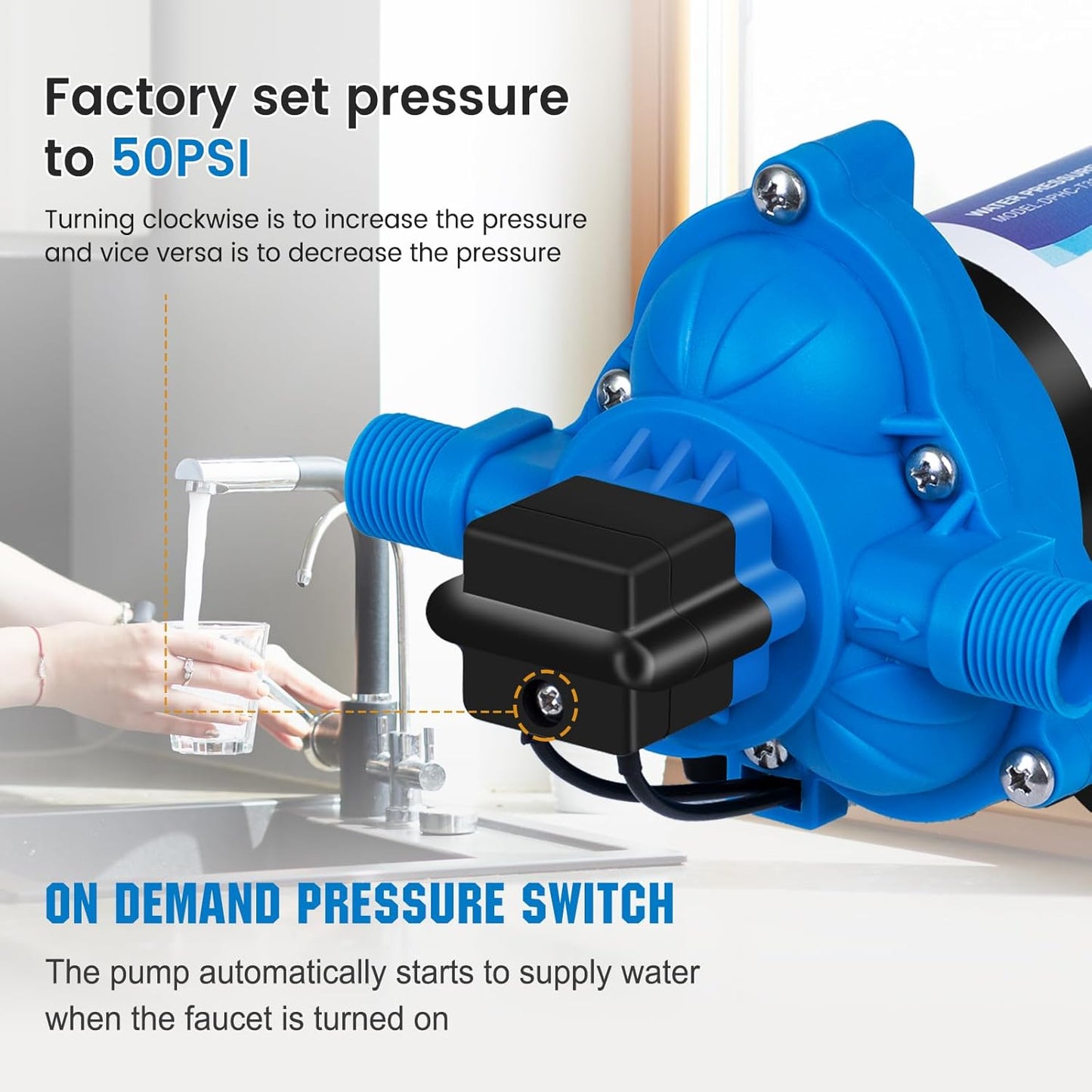 DC HOUSE 12V RV Fresh Water Pump 3.0GPM 45 PSI 12Volt DC Water Pressure Diaphragm Pump On Demand for Camper Trailer Off-Grid Cottage Yacht House
