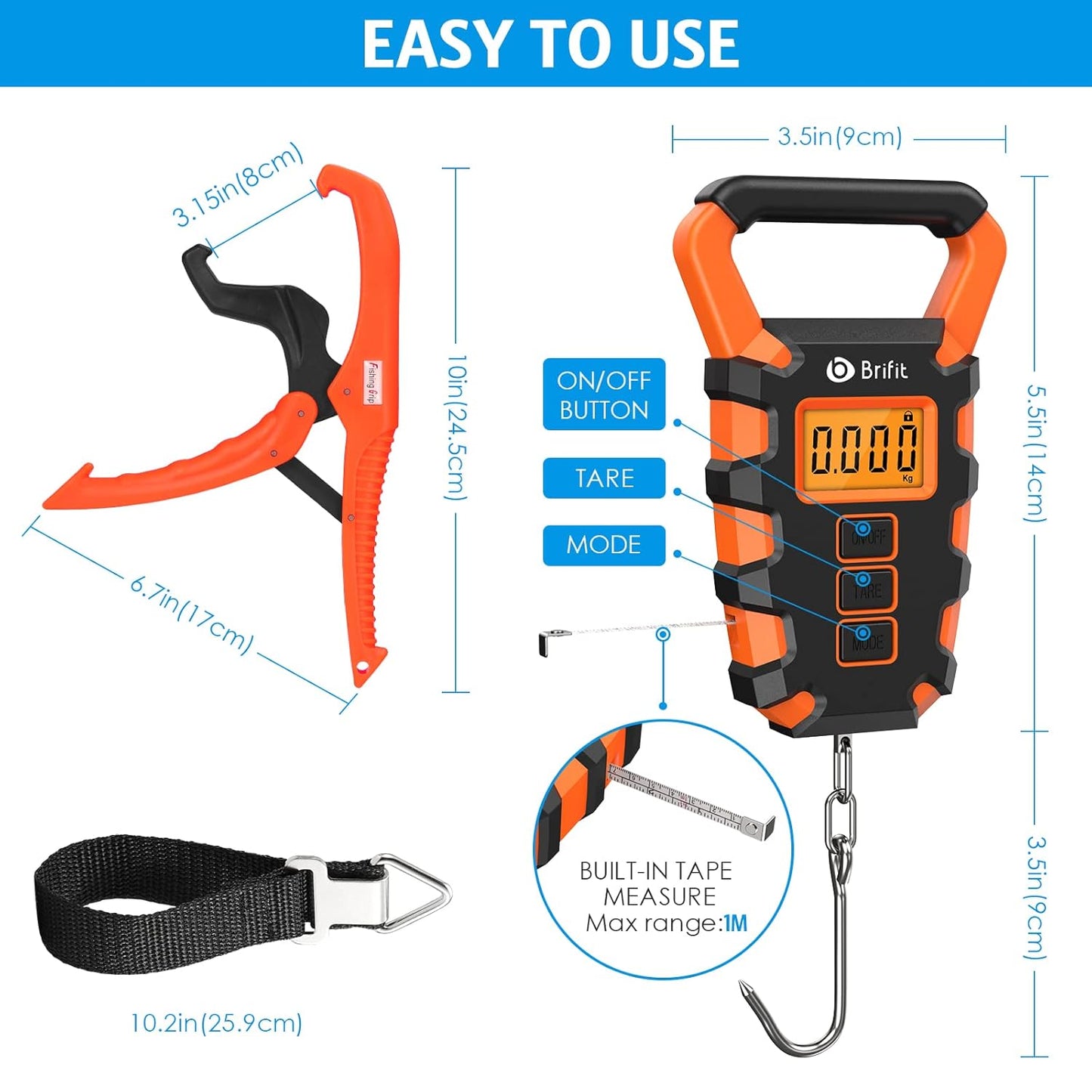 Upgraded Digital Fishing Scale with Ruler, 15g/50kg Electronic Digital Luggage Scale, 110lb Max Fishing Postal Hanging Hook Scale with Measuring Tape, Backlit LCD Display (Batteries Included)