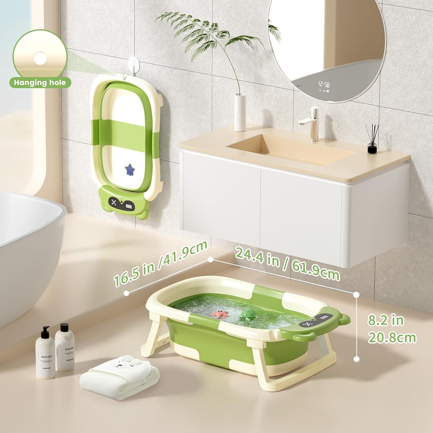 Kerbwry Baby Bathtub for Newborn to Toddler, Baby Bath Tub with Soft Towel and Floating Cushion, Baignoire Pour Bébé, Shower Essentials for Newborn (0-18 Months) Grey