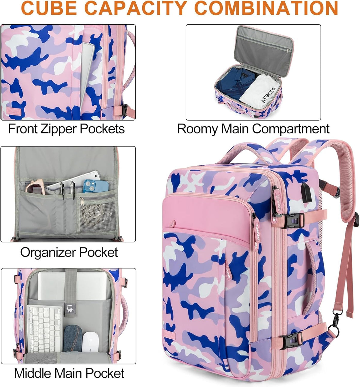 Lumesner Carry on Backpack, Extra Large 40L Flight Approved Travel Backpack for Men & Women - PuriLite