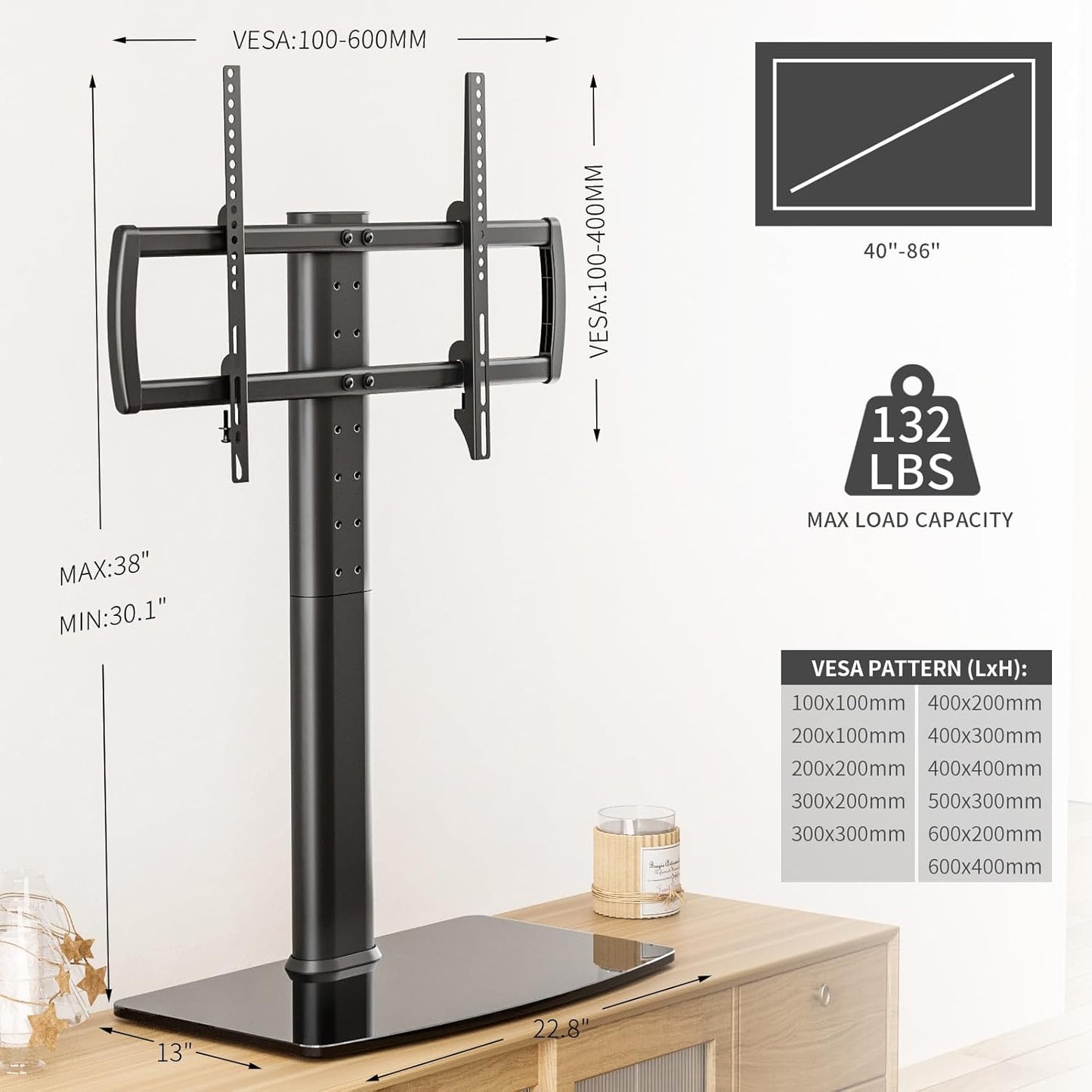 Purilite Select Swivel Tabletop TV Stand (27"–70")
