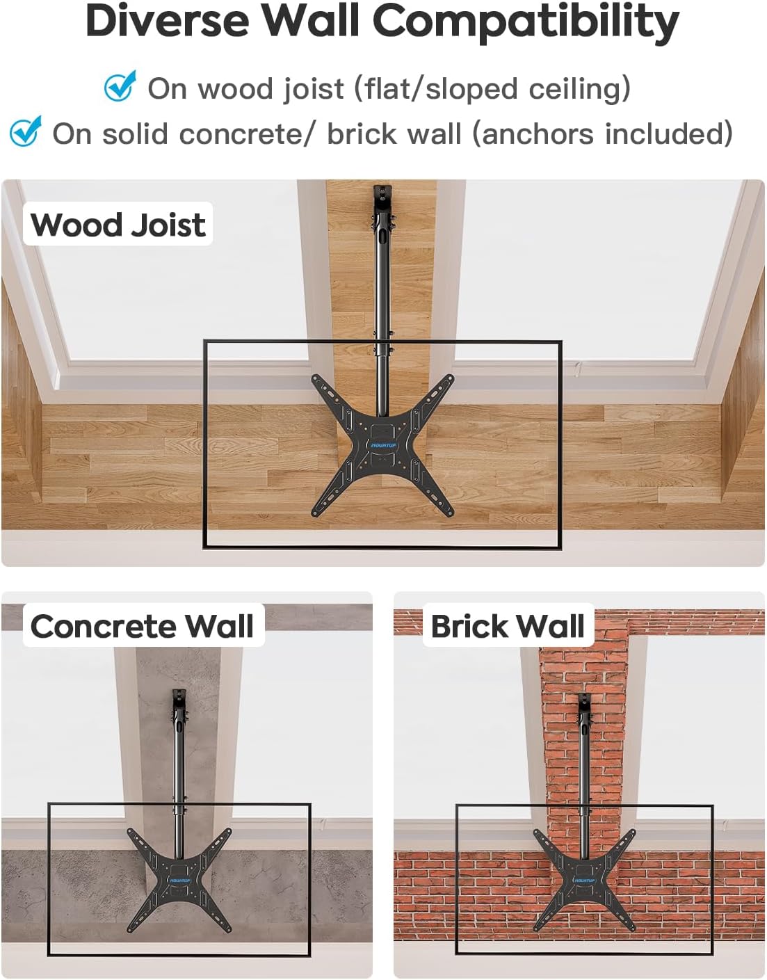 MOUNTUP Ceiling TV Mount for Most 24''-65'' TVs, Hanging TV Ceiling Mount for 32 43 50 55 60 65 inch TVs, Full Motion Height Adjustable TV Mount Bracket, Holds up to 99lbs, Max VESA 400x400mm, MU0039