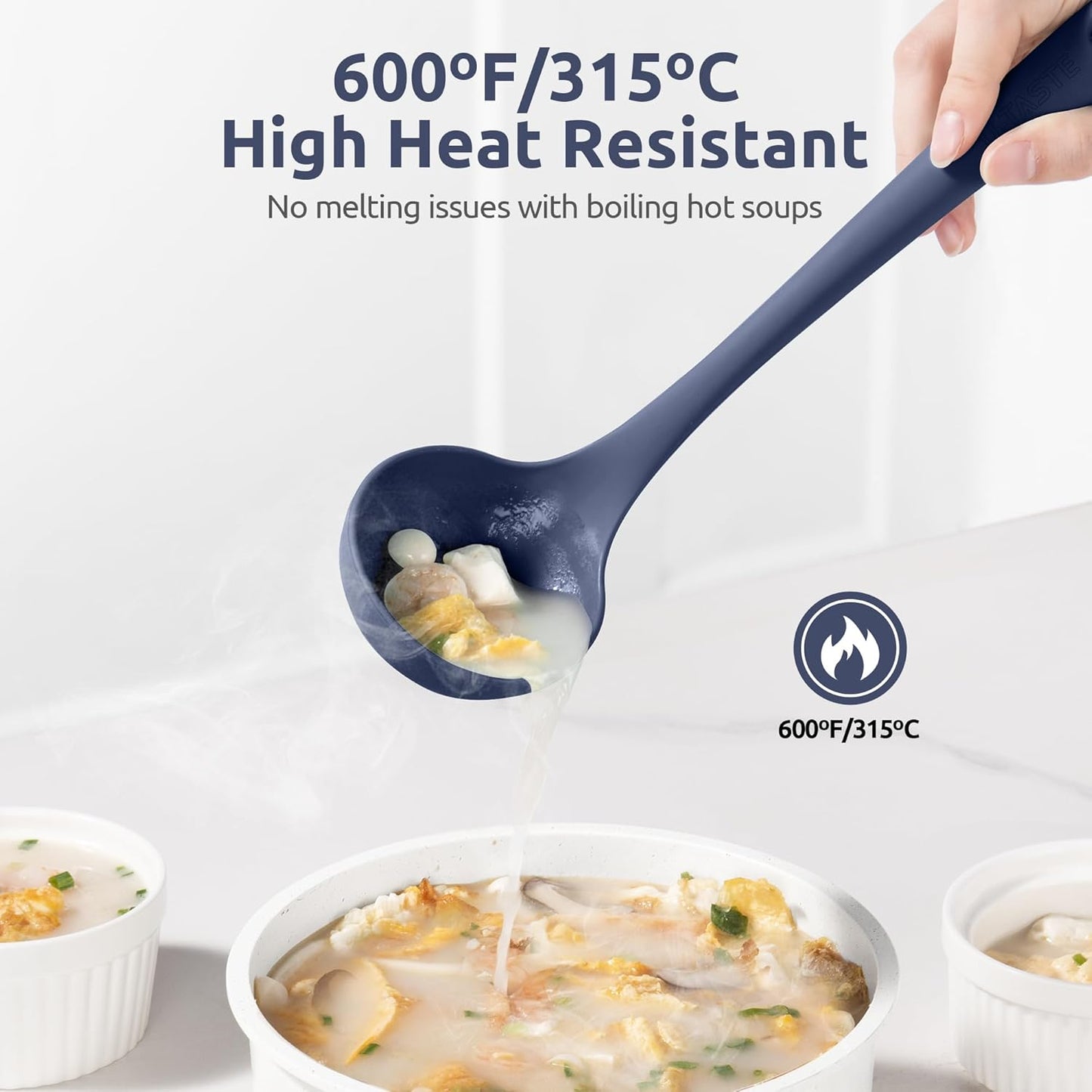 13 inch Silicone Soup Ladle: U-Taste 600ºF Heat Resistant 4 oz Large Non-Stick Seamless Rubber Kitchen Deep Serving Spoon with Non-Slip Solid Long Handle for Cooking Sauce/Stews/Gravies/Chili(Purple)