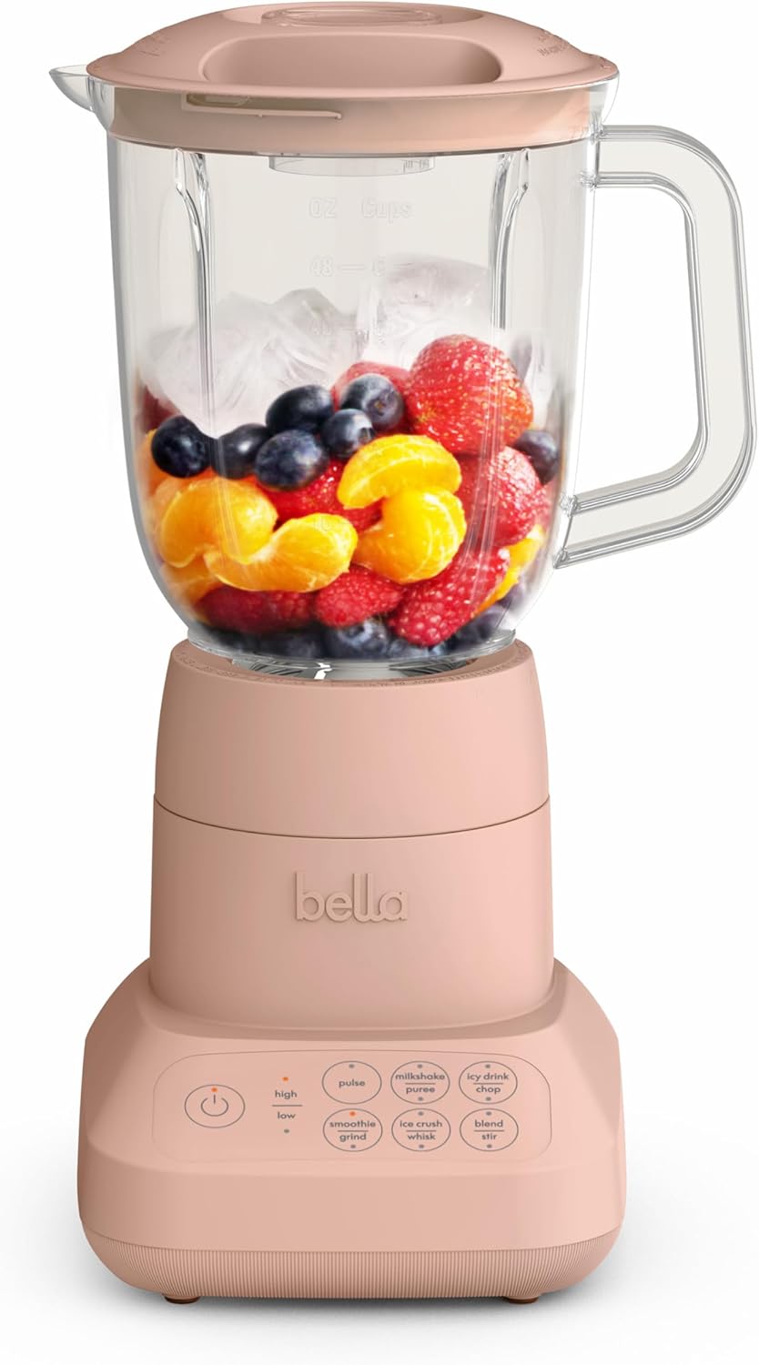 Bella 10-Speed Countertop Blender, Juicer and Smoothies, Fits Anywhere™, Slim Design with Lid and Lid for Dishwasher Stainless Steel Carafe, 450W, Surf