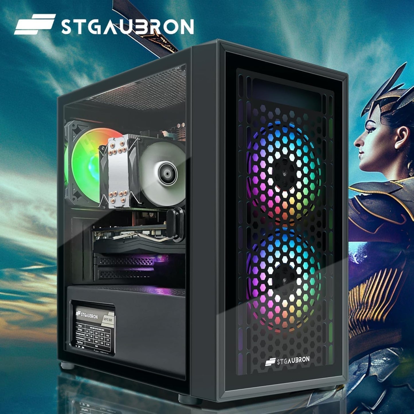 STGAubron Gaming PC Computer Desktop, GeForce RTX 2060 Super, Intel Core i7 8th up to 4.1GHz, 16G DDR4, 1T SSD, 600M WiFi, BT 5.0, RGB Fan x6, Windows 11 Home