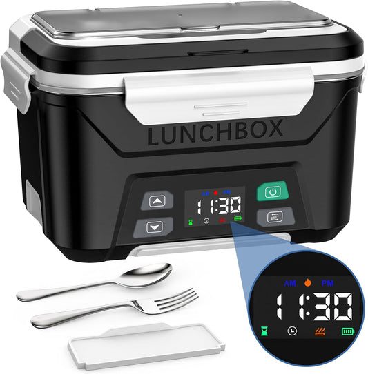 Docusvect Cordless Electric Lunch Box for Adults, Heated Lunch Box Battery Powered with Automatic Heating, 1.3L Portable Food Warmer with Removable Tray Divider