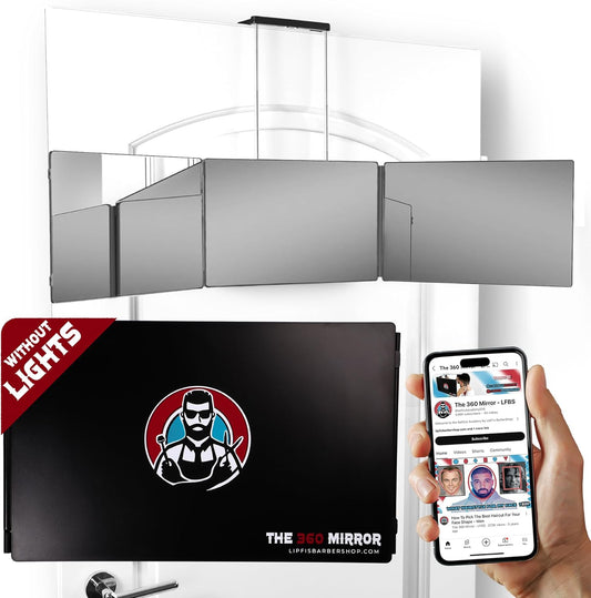 The 360 Mirror - 3 Way Adjustable Trifold Barber Mirror for Self Hair Cutting - Tri Fold Self Haircut System for Men and Women Braiding