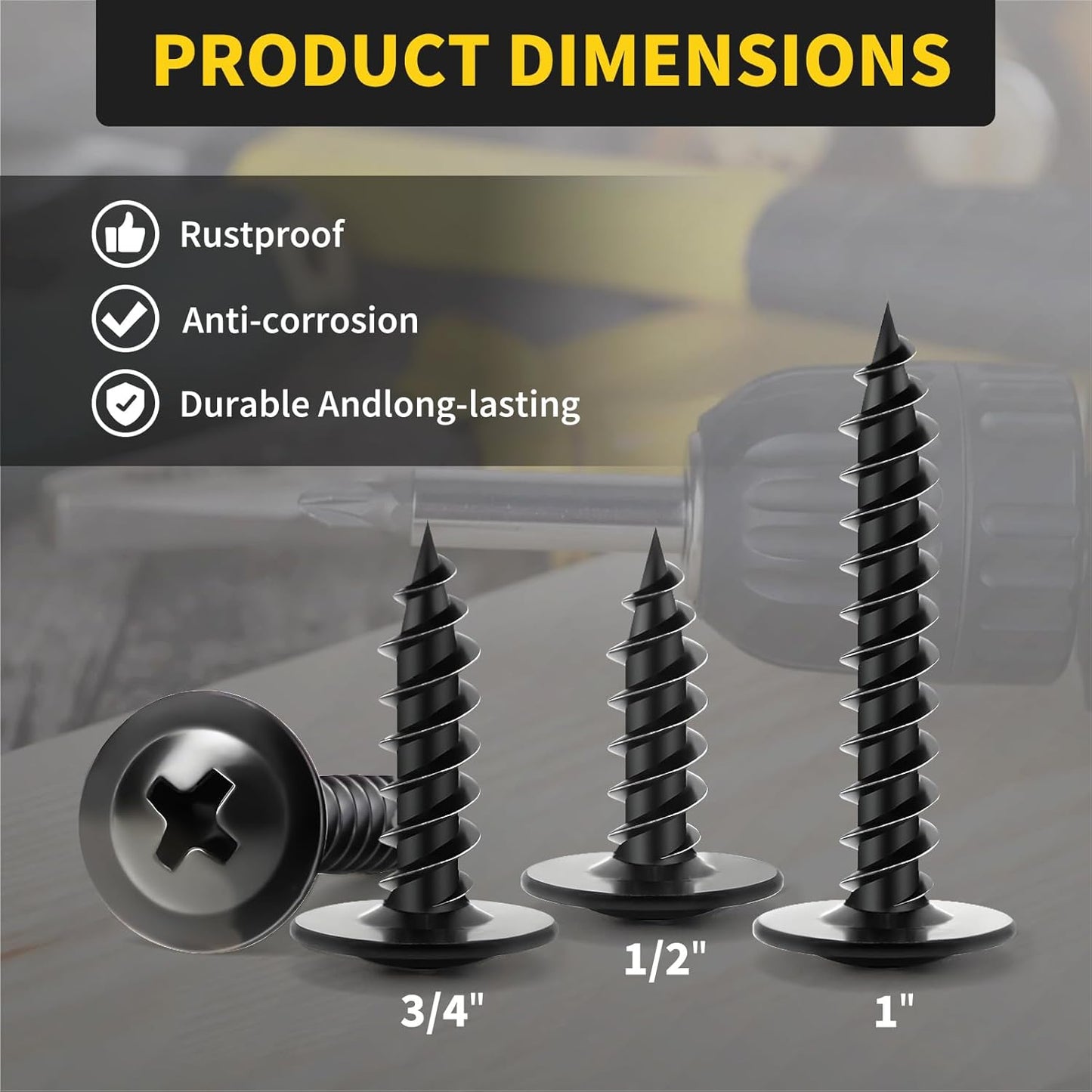 Wood Screws Assortment Kit, FIXLINK 220 PCS High Hardness Truss Head Black Wood Screws Set, Phillips Drive Assorted Screws, Contain 8 Size (,2”,1-5/8”,1-1/2”,1-1/4”,1”,3/4”,5/8”,1/2”), Black