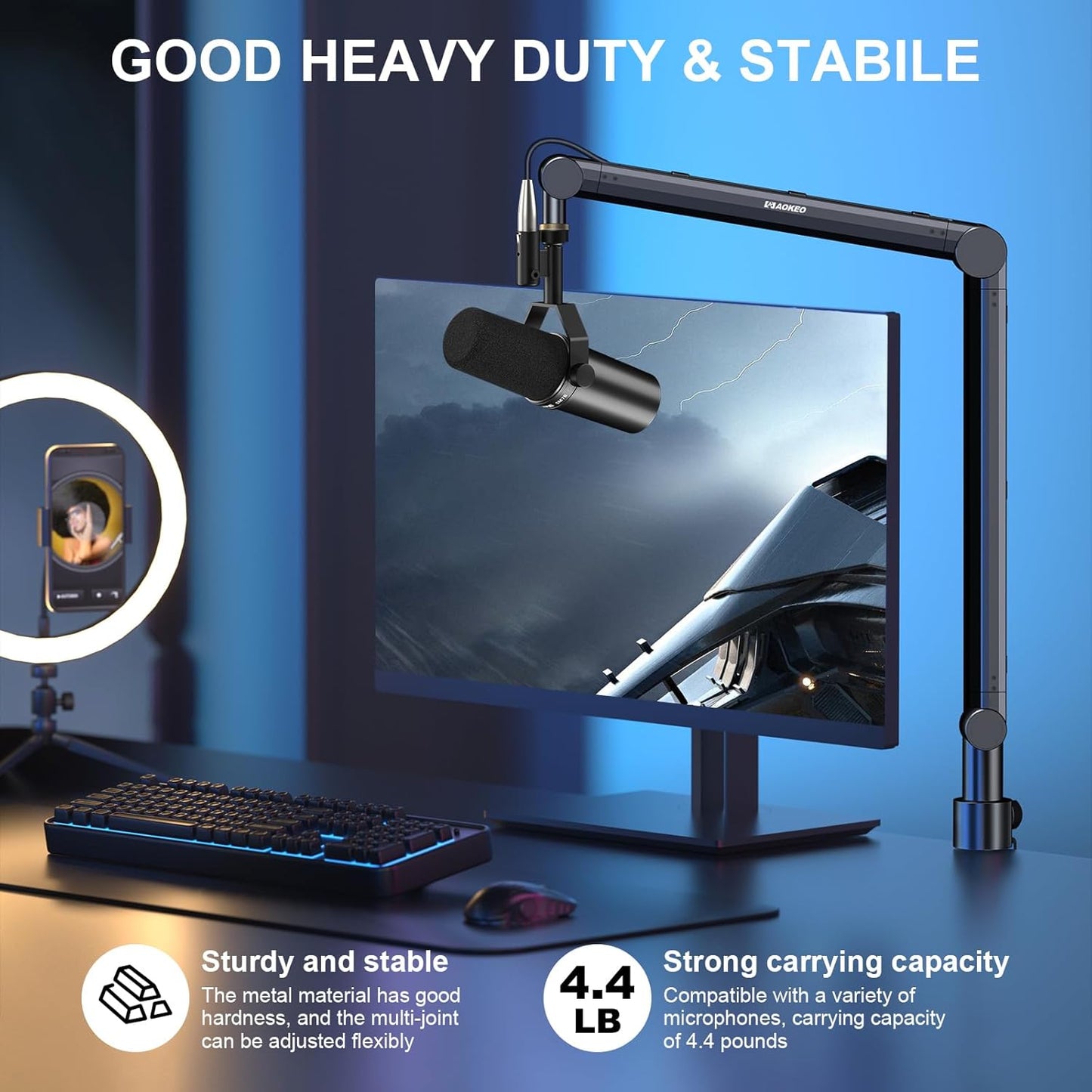 Microphone Arm,Aokeo AK-35 Microphone Desk Stand-Microphone Suspension Boom Scissor Arm Stand For Blue Yeti,Blue Snowball iCE,QuadCast,Elgato