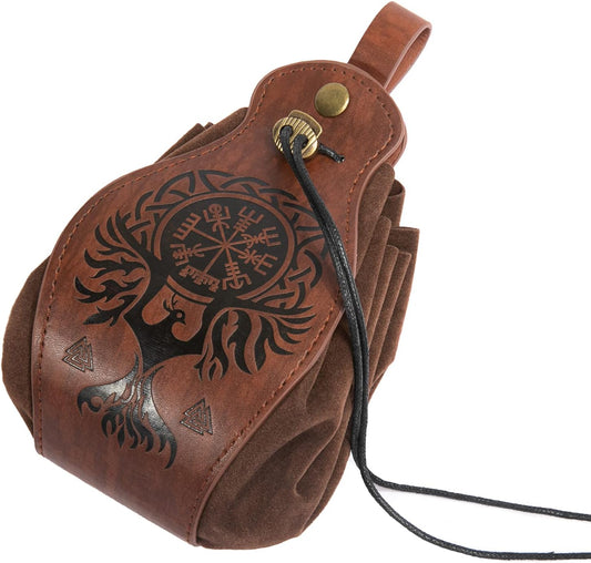 HiiFeuer Medeival Faux Leather Pouch, Portable Drawstring Purse, Vintage Belt Pouch Dice Bag For LARP Ren Faire - PuriLite