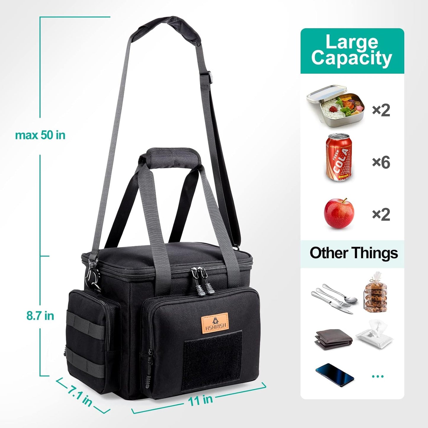 HSHRISH Tactical Large Lunch Bag for Men,Leakproof Insulated Lunch Box, Durable Soft Cooler Bag with Shoulder Strap Lunch Pail for Work Shifts Outdoor