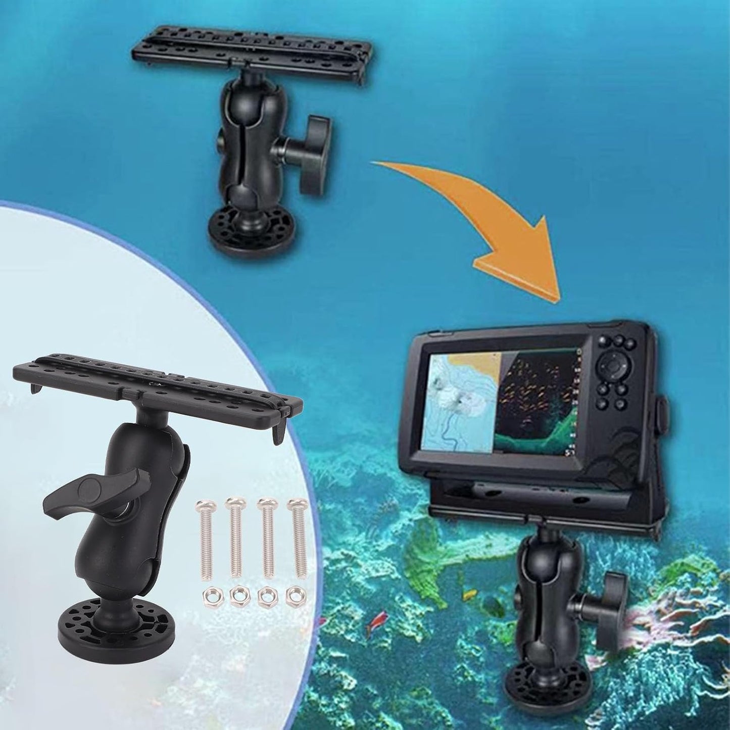 ZAWELIYO Fish Finder Mount Holder Rack 360 Degree Rotatable Height Adjustable Shock for Kayaks Canoes Accessories