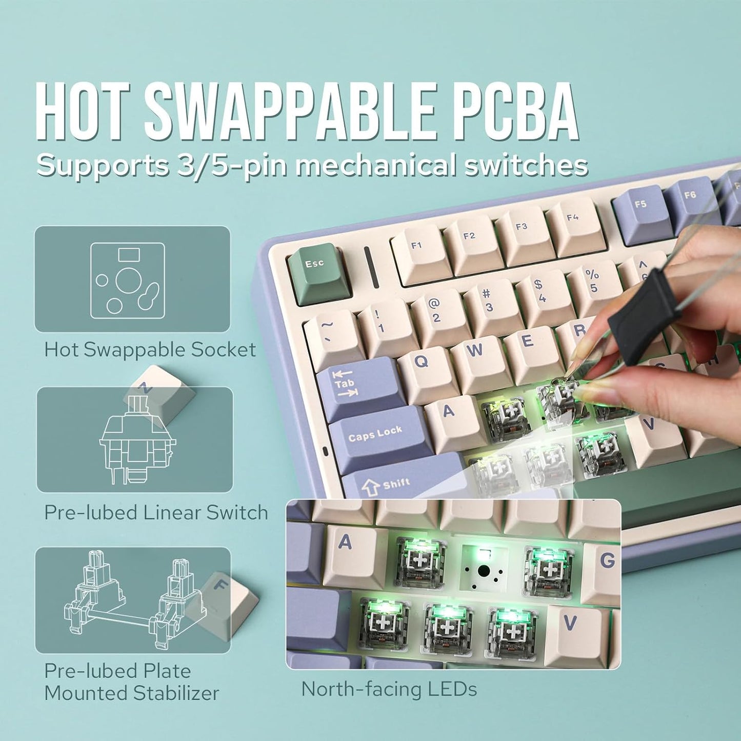 EPOMAKER x Aula F75 Gasket Mechanical Keyboard, 75% Wireless Hot Swappable Gaming Keyboard with Five-Layer Padding&Knob, Bluetooth/2.4GHz/USB-C, RGB (Black Gradient, LEOBOG Reaper Switch)