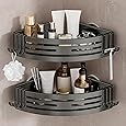 2Pcs Corner Shower Caddy No Drill Rustproof Aluminum Space-Saving Strong Suction Cup Diamond Design Bathroom Shelf Organizer, with 4 Hooks Bathroom Shampoo Holder
