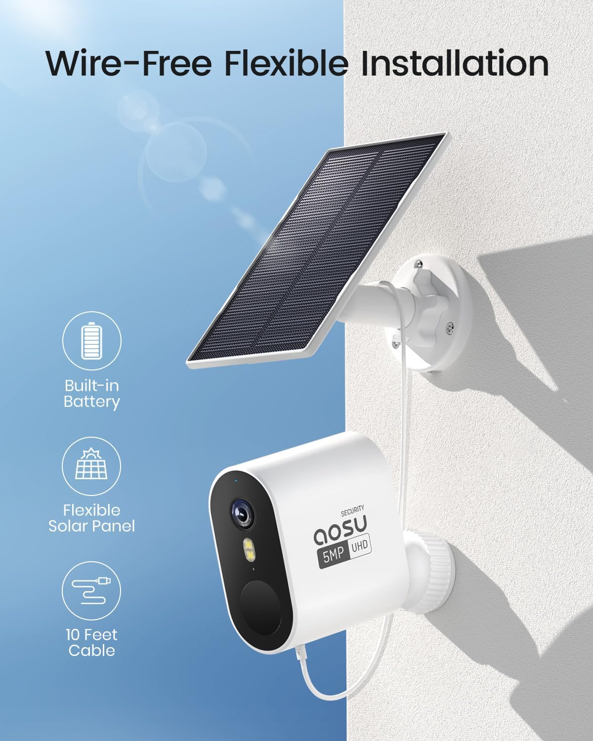 AOSU 5MP/3K Solar Security Cameras System 2-Kit, No Monthly Fee, 32GB Homebase Local Storage, 166° Ultra-Wide Angle Security Camera Wireless Outdoor, Forever-Solar Powered, Color Night Vision