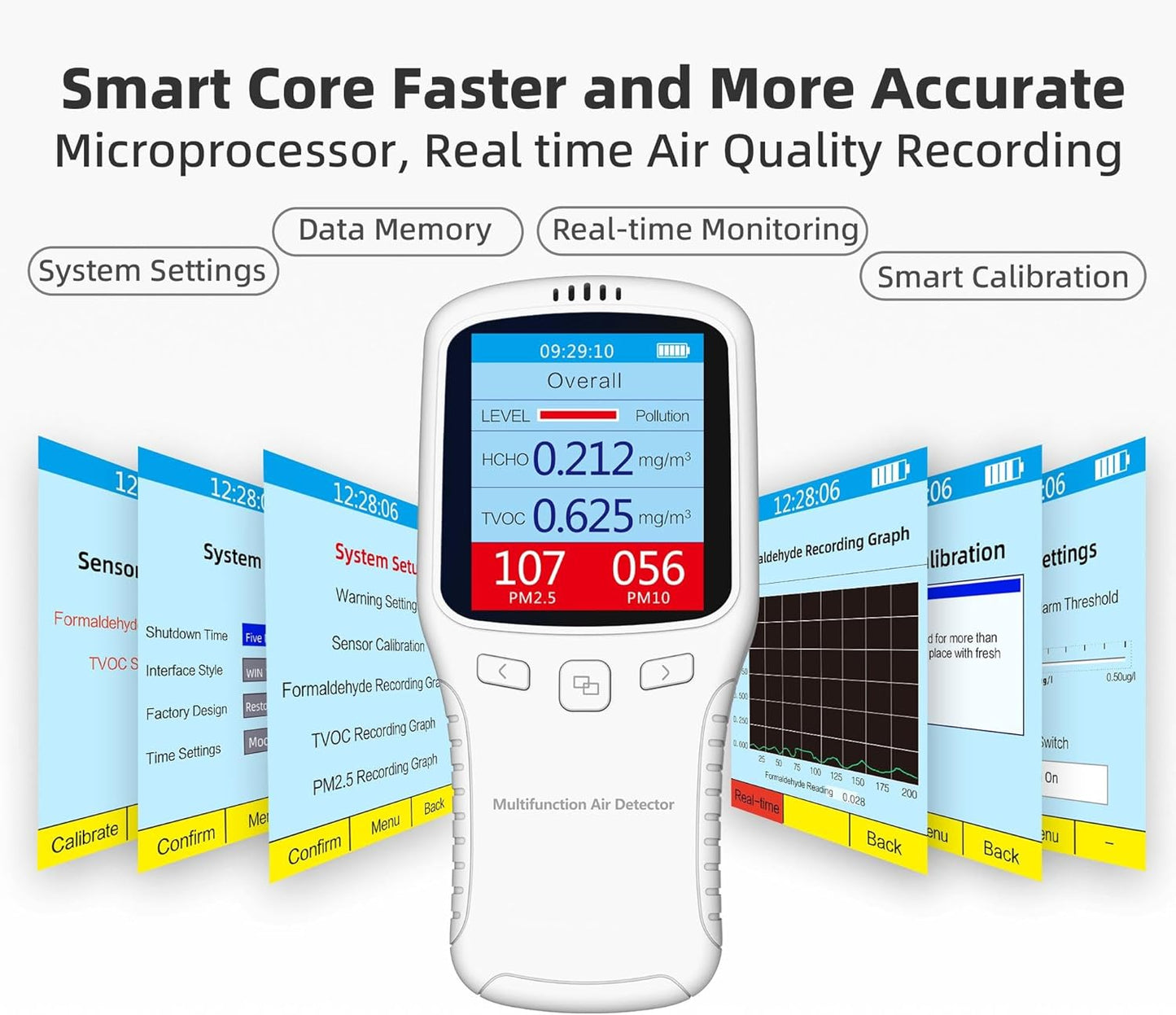 Air Quality Tester, 8 in 1 Air Quality Monitor Indoor,Formaldehyde Detector, voc Meter, Detect Indoor HCHO,TVOC,AQI,PM2.5,PM10,PM1.0,Temperature and Humidity Tester (Black)