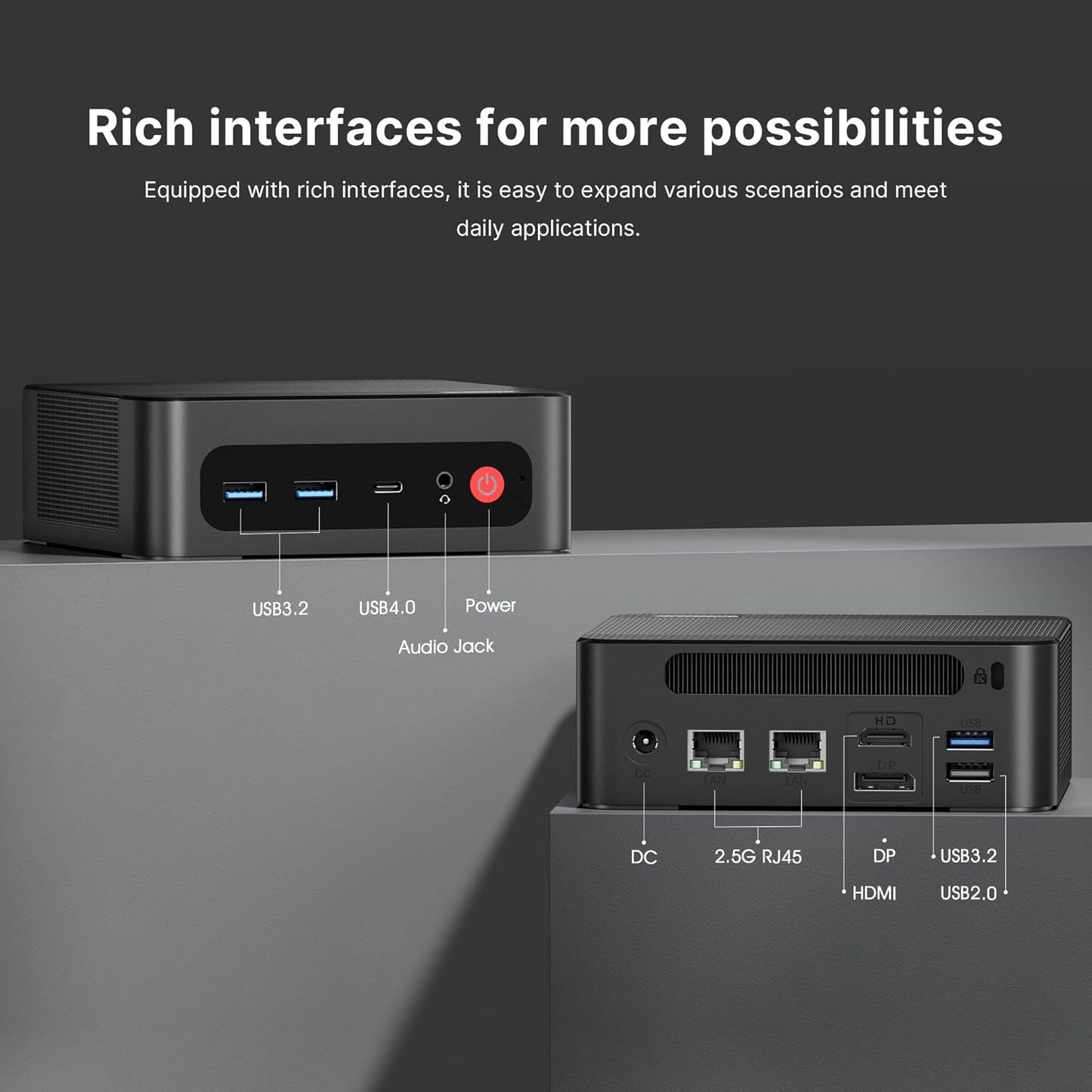BOSGAME P4 Gaming Mini PC Ryzen 7 5700U 32GB RAM 1TB NVMe M.2 2280 SSD, 11-Pro OS Mini Computers, Micro PC 4K 60Hz Triple Display, HDMI+DP+Type-C, WiFi 6E, BT5.2, PD3.0, Dual 2.5GbE LAN
