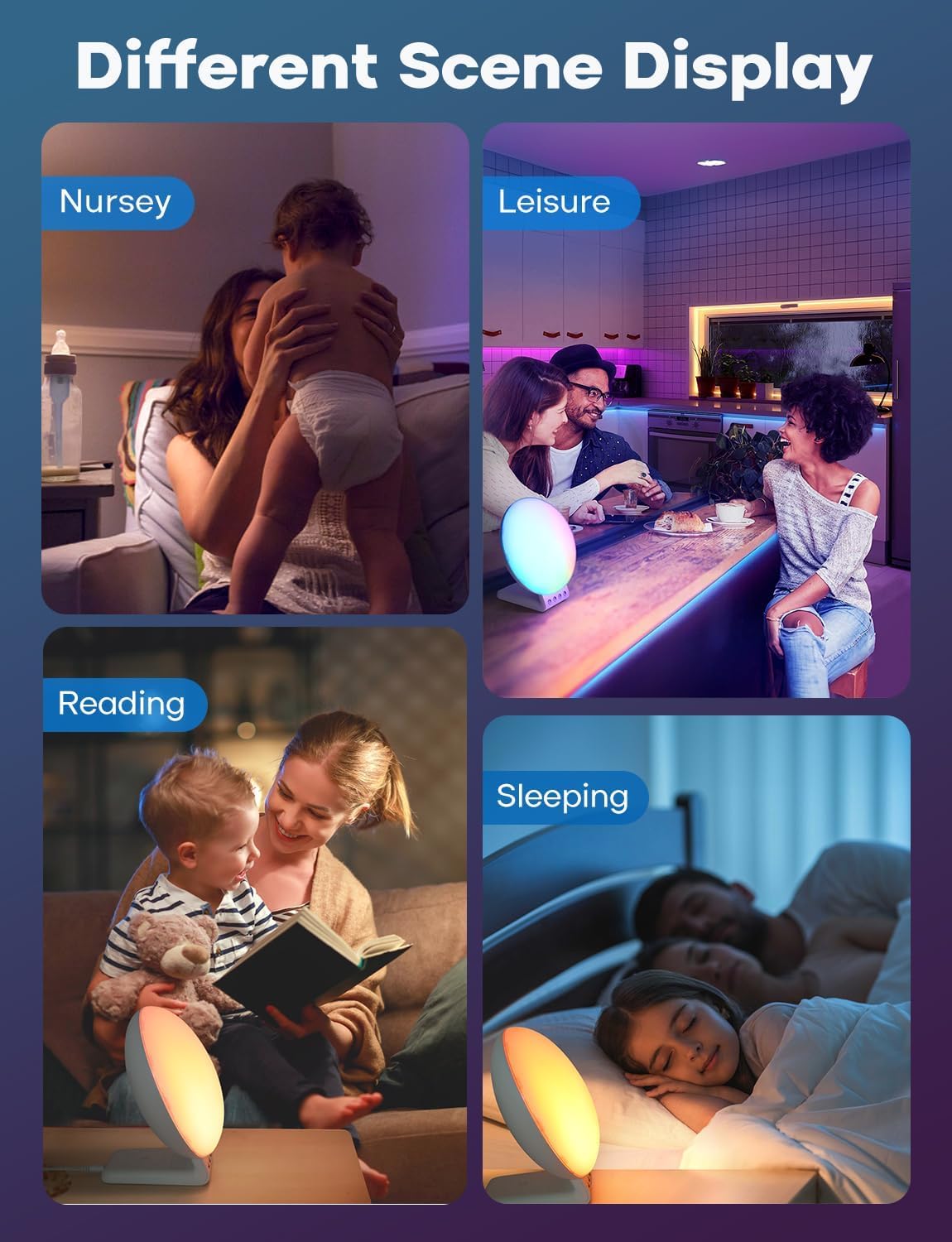 Sunrise Alarm Clock for Heavy Sleepers, Wake Up Light with Sunrise/Sunset Simulation, Dual Alarms & Natural Sounds, Snooze & Sleep Aid, FM Radio, 7 Colors Night Light for Bedroom, Ideal for Gift