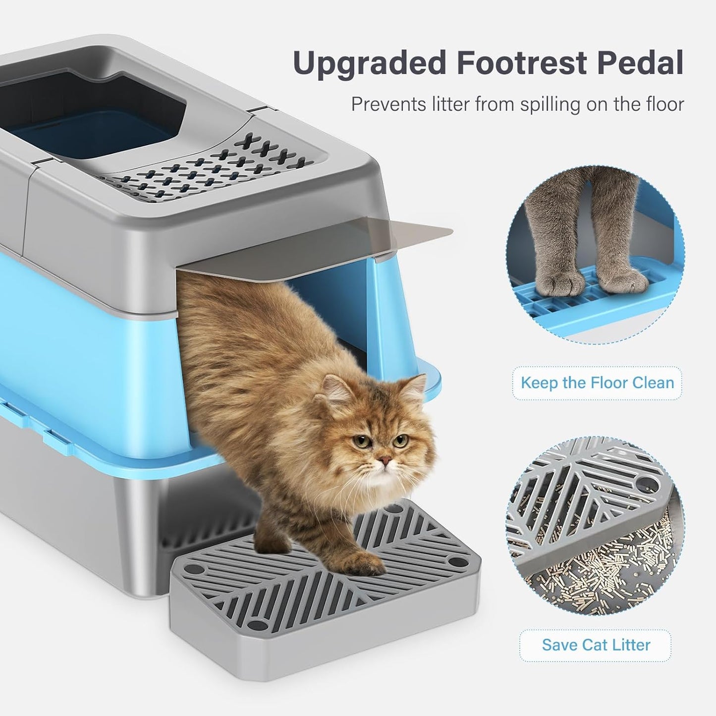 Stainless Steel Litter Box with Lid, XL Extra Large Enclosed Cat Litter Box for Big Cats 110° Flip Cover, Top Entry Metal High Sided Litter Box & Pedal & Scoop, Anti-Leakage (Grey)