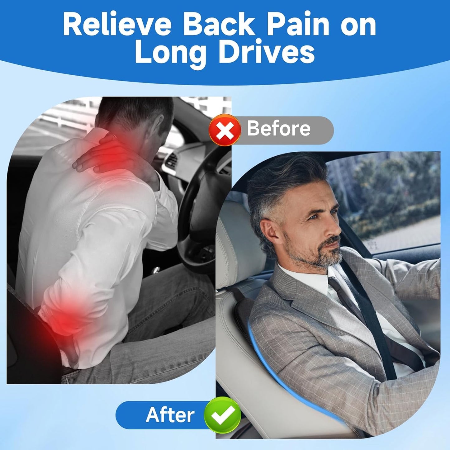 Lumbar Support Pillow for Office Chair Car Sitting Posture Back Support Memory Foam Back Cushion for Driving, Lumbar Comfort for Long Sitting, Truck with Three Adjustable Straps