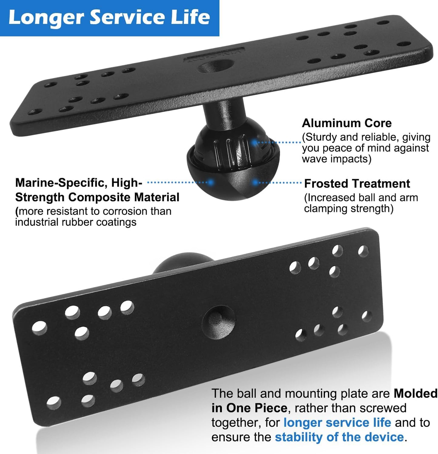 WINDFRD Aluminum Fish Finder Mount with 1.5" / C Size Ball, Heavy Duty 9.1" Long Arm Depth Finder Mount for Boat, High Salt Water Resistant, Compatible with Garmin, Lowrance and More