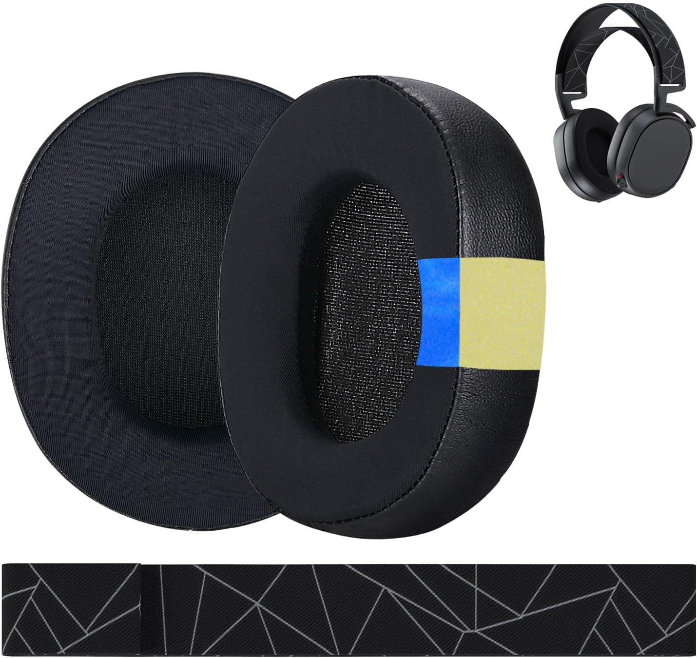Ear Pads & Headband Replacement for SteelSeries Arctis 7/9 / Pro & Prime Wireless Gaming Headset etc. by MMOBIEL - Cooling Gel Ear Pad Cushions & Elastic Fabric Headband Top Pad Cushion
