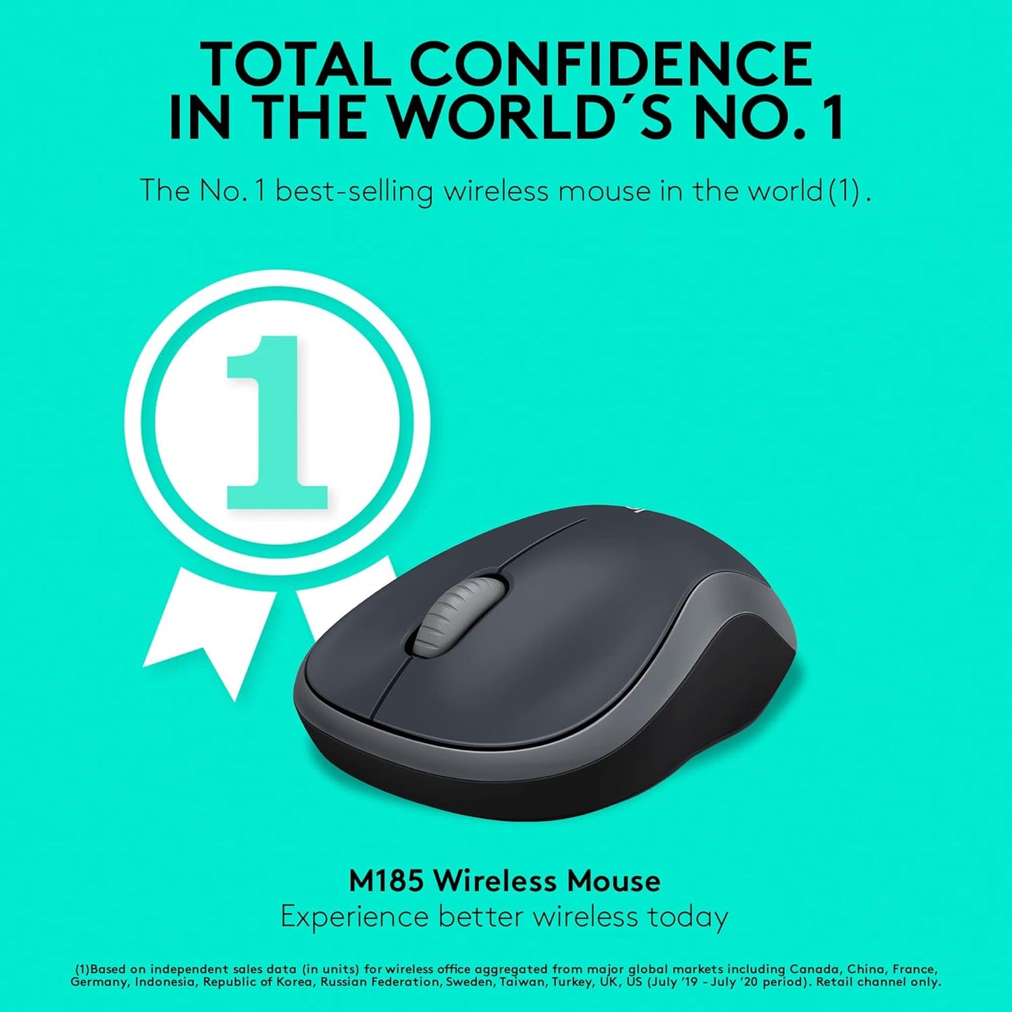 Logitech M185 Wireless Mouse, 2.4GHz with USB Mini Receiver, 12-Month Battery Life, 1000 DPI Optical Tracking, Ambidextrous, Compatible with PC, Mac, Laptop - Black