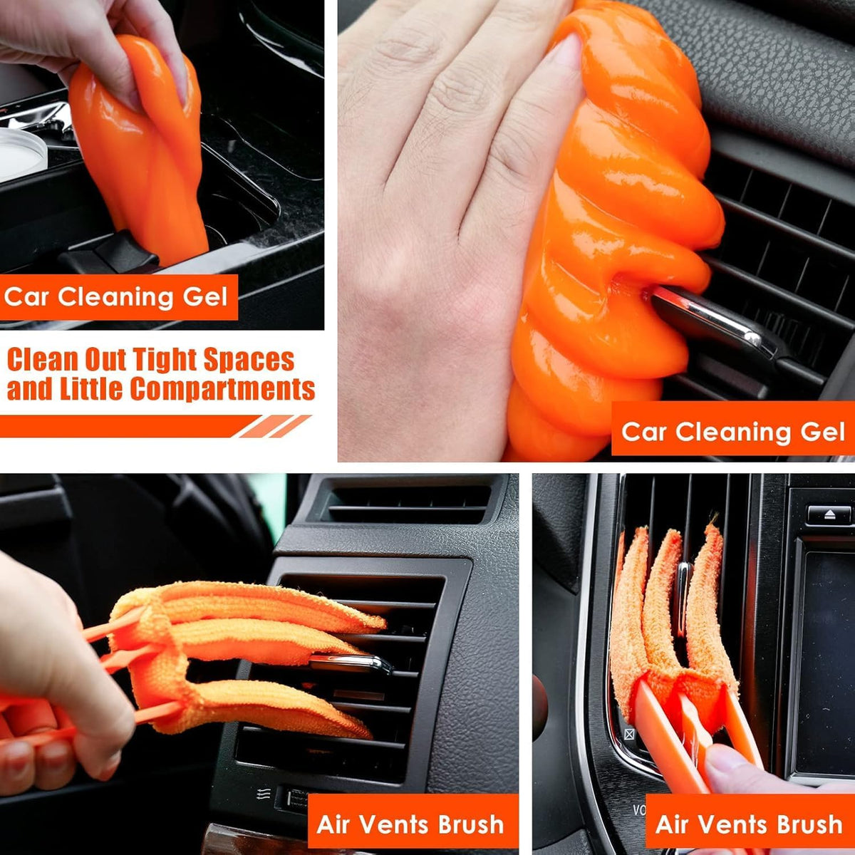 Car Cleaning Kit, Orange 17pcs Car Interior Detailing Kit with High Power Handheld Vacuum, Detailing Brush Set, Windshield Cleaner, Cleaning Gel, Complete Auto Accessories for Women Men Teens