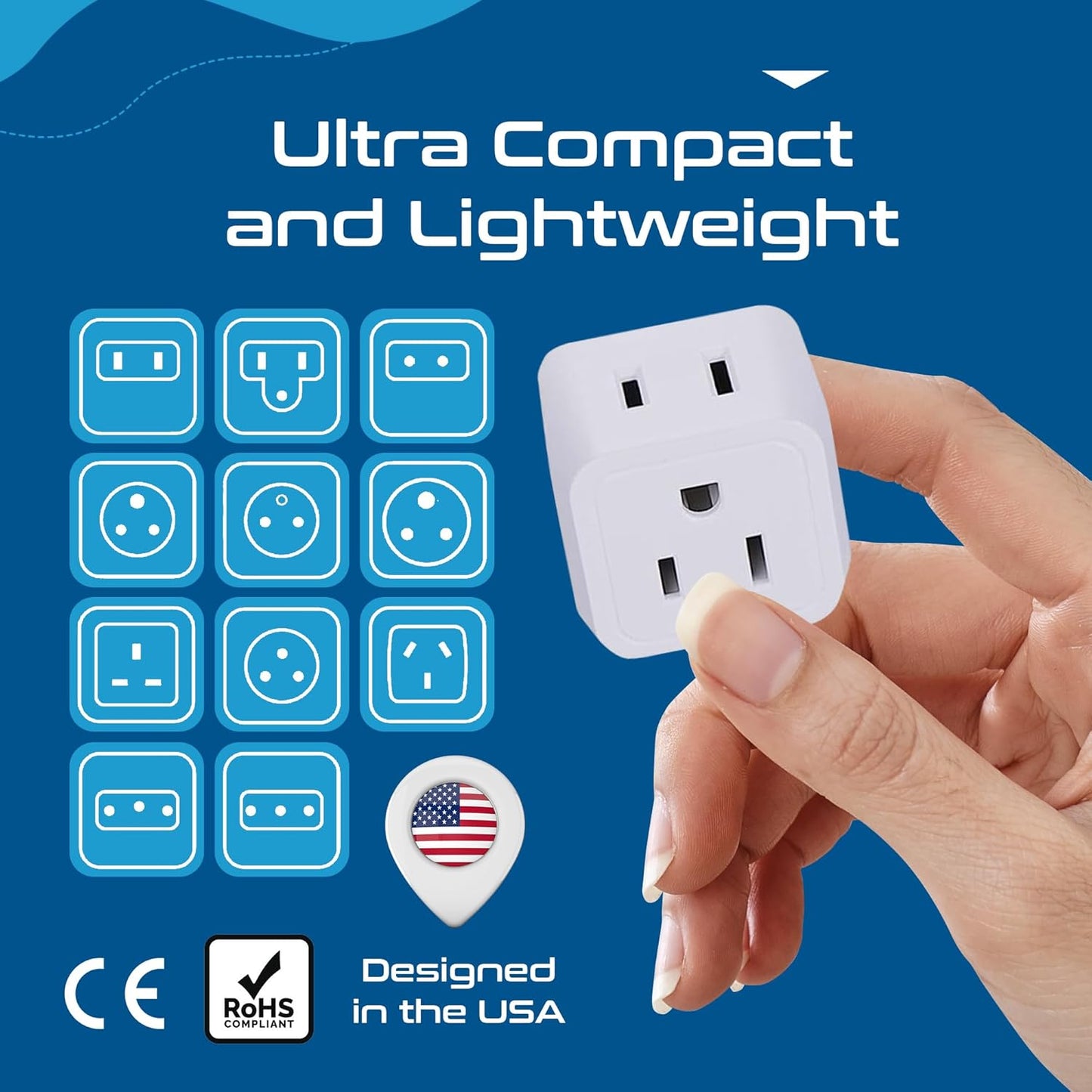 Ceptics Universal Travel Adapter kit, Dual USB (QC 3.0) + 2 US outlets + USB-C Cable, Use with Chargers, Cell Phones, Laptops, 6 Plug attachments for Worldwide use (Does Not Convert Voltage) (WPS-2B)