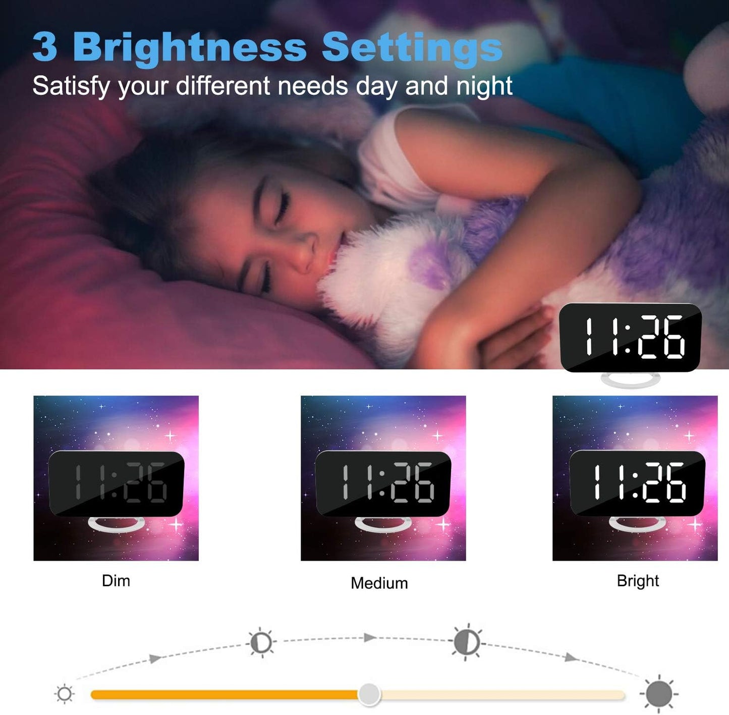 SZELAM Digital Alarm Clock,LED and Mirror Desk Clock Large Display,with Dual USB Charger Ports,3 Levels Brightness,12/24H,Modern Electronic Clock for Bedroom Home Living Room Office - Gold
