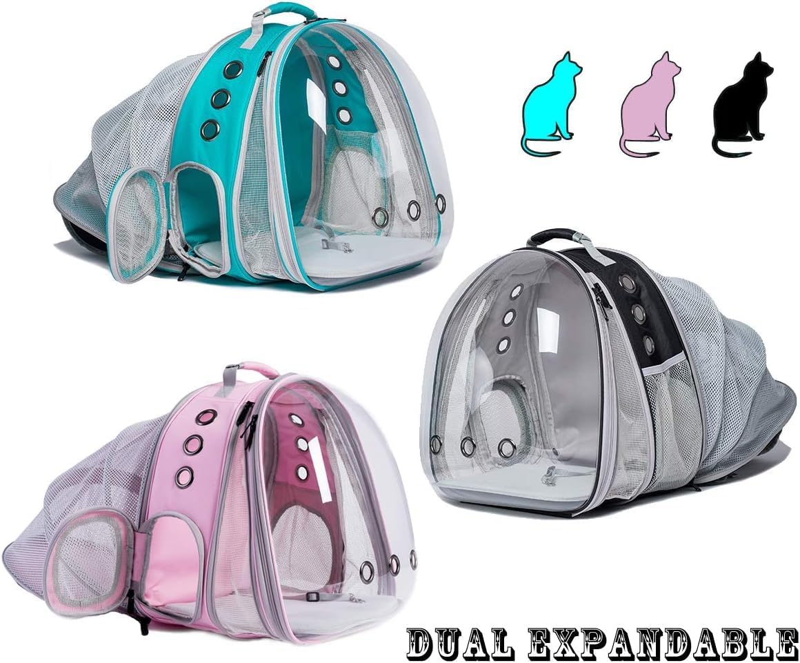 LAIRIES Dual Expandable Cat Backpack Carrier Front & Back Extension Pet Backpack Carrier, Fit up to 20 lbs, Bubble Capsule Dog Backpack Travel, Hiking & Outdoor Backpack (CL-Star Blue, Dual Extension)