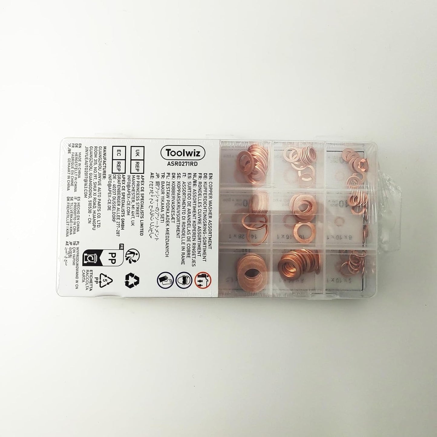 Toolwiz 150PCS 15 Sizes Copper Washers Metric Sealing Assortment Set Flat Ring Sump Plug Crush Washer Oil Drain Plug Gasket Seal Assortment Set M5/6/7/8/10/10.5/11/12/12.5/14/15/16/16.5/17.5