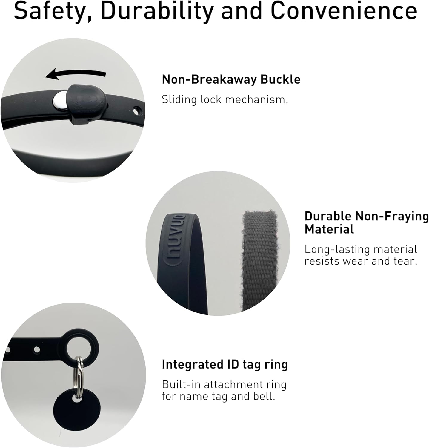 Waterproof Dog Collar - Durable, Comfortable and Adjustable Silicone Dog Collar with Wear Resistant Buckle and ID Tag Ring for Small Dogs by Nuvuq (Black, Small)