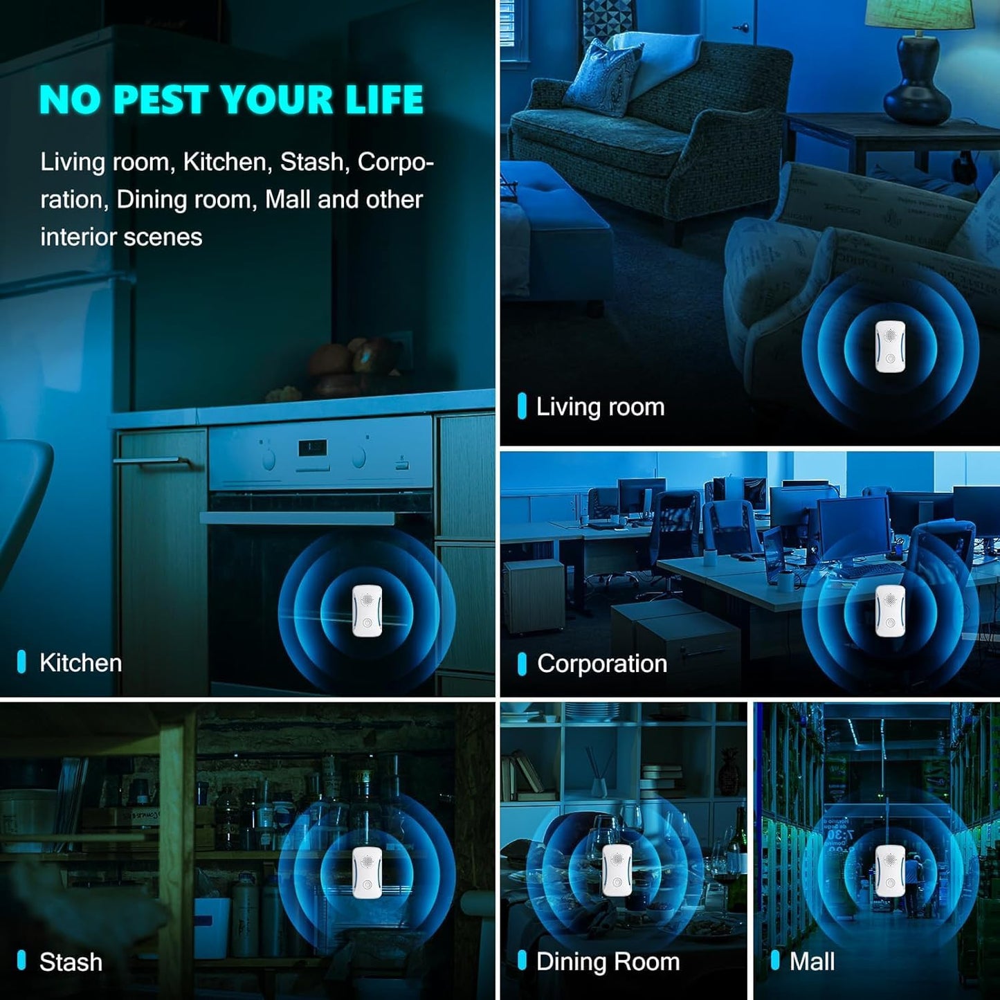 Upgraded 6 Packs Ultrasonic Pest Repeller, Electronic Pest Repellent Plug in Indoor for Insect Roach Rodent Bug Mosquito Mice Spider Ant Mouse Repellent for Home Kitchen Office Warehouse - PuriLite