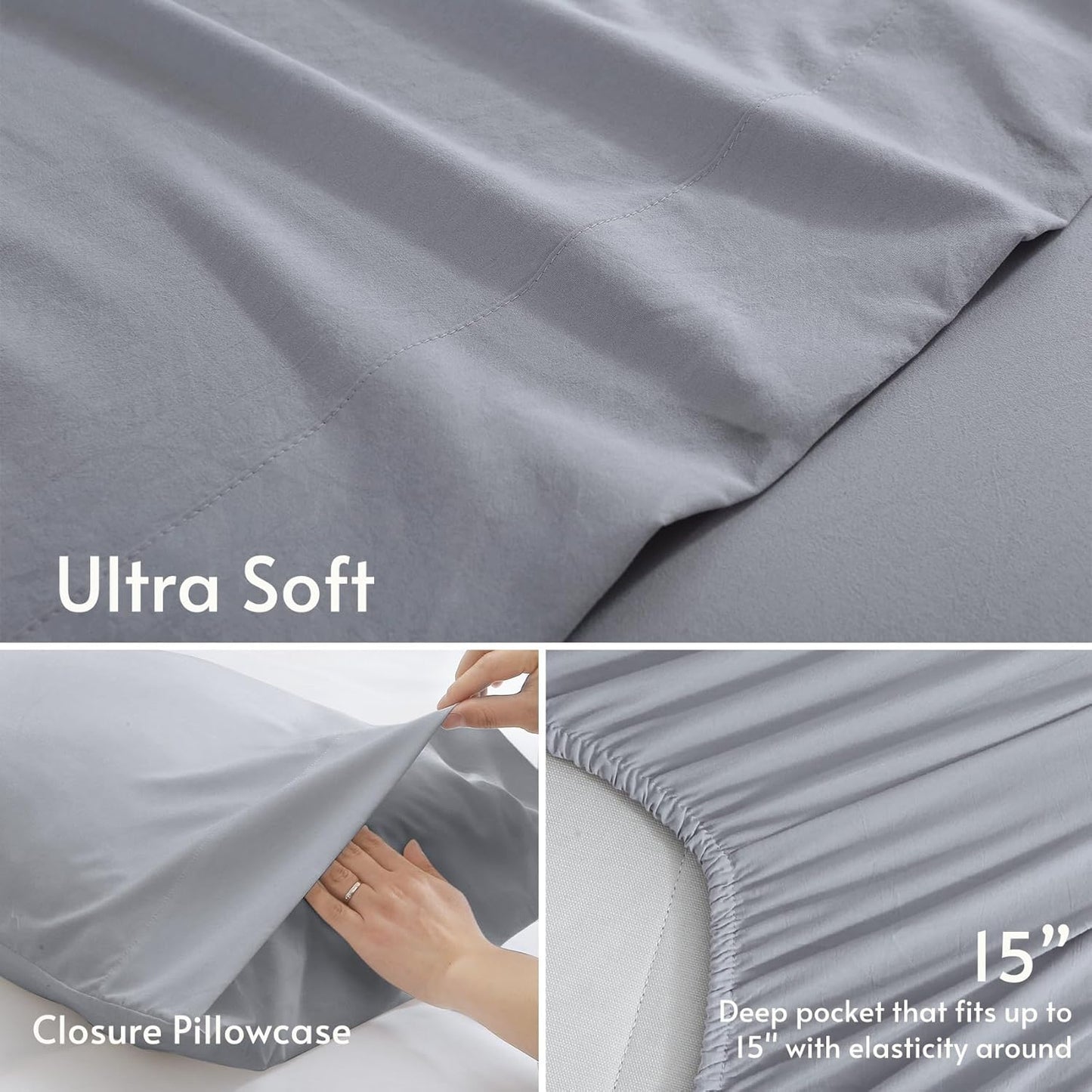 JOLLYVOGUE Queen Size Bed Sheet Set - 4 Piece Bed Sheets Set with Deep Pocket - Soft Breathable & Cooling - Resists Shrinkage & Fading Draps Queen - Easy Care (Dark Grey)