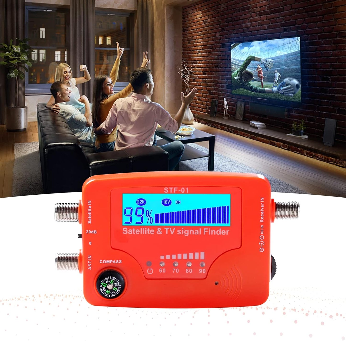 2 in 1 Satellite and TV Signal Finder LCD Digital Satellite Finder Portable TV an Signal Strength Meter Signal Finding Meter with Compass Alarm Buzzer