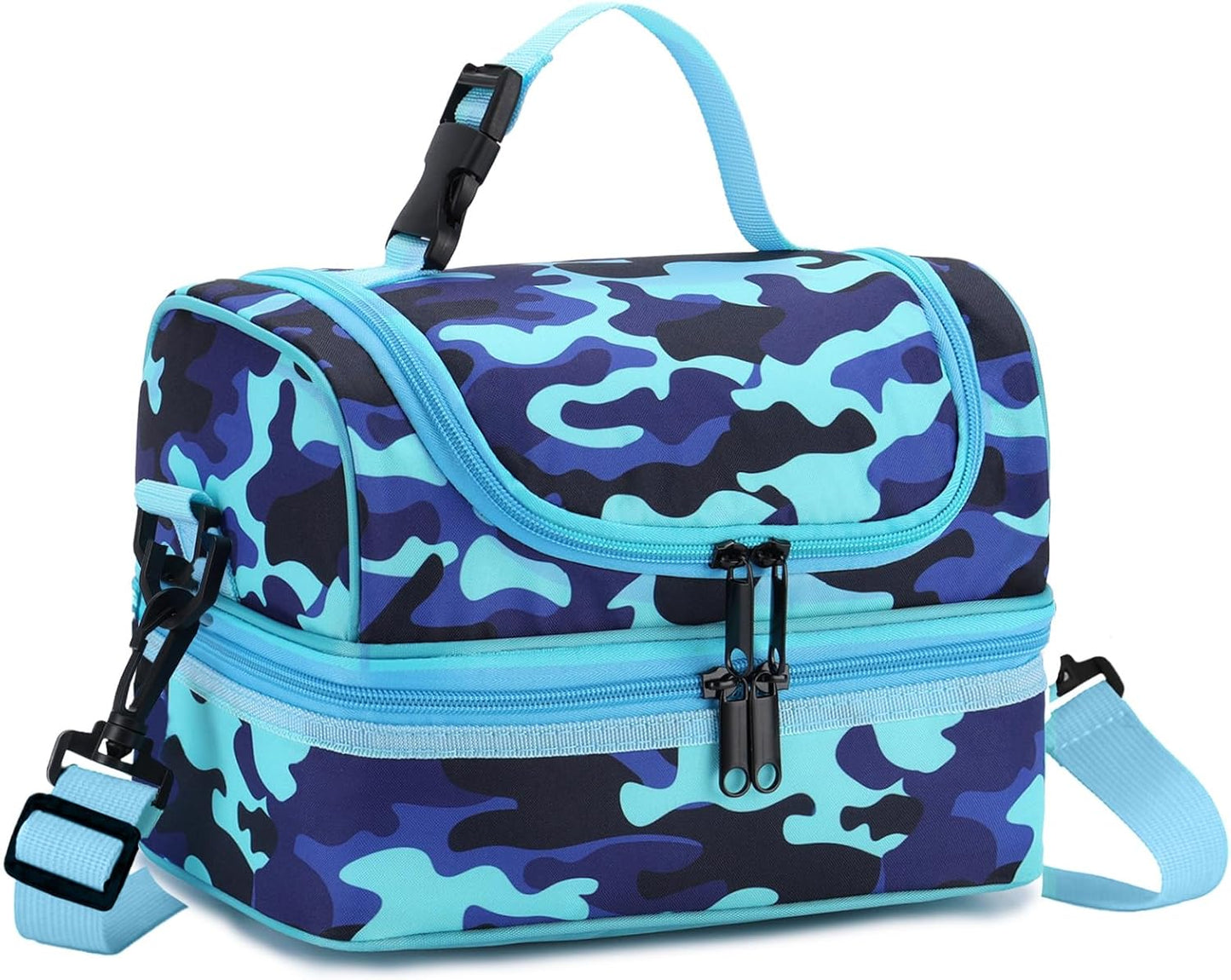 VASCHY Lunch Box Bag Men, Insulated Two Compartments Bento Cooler Bags for Adults/Women/Kids for School,Daycare,Kindergarten,Picnic Black