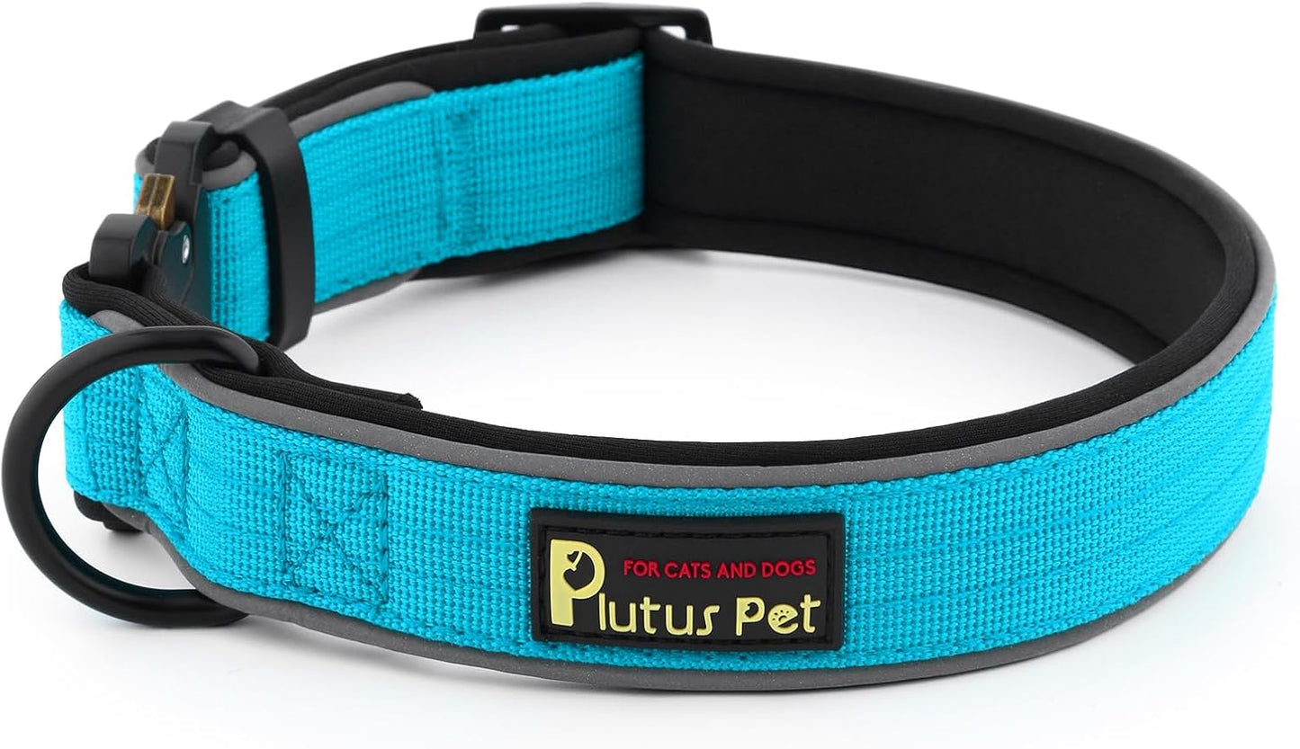 Plutus Pet Tactical Dog Collar, Reflective, Adjustable Heavy Duty Dog Collar, Soft Padded and Comfortable, for Small Medium and Large Dogs (Red, L)