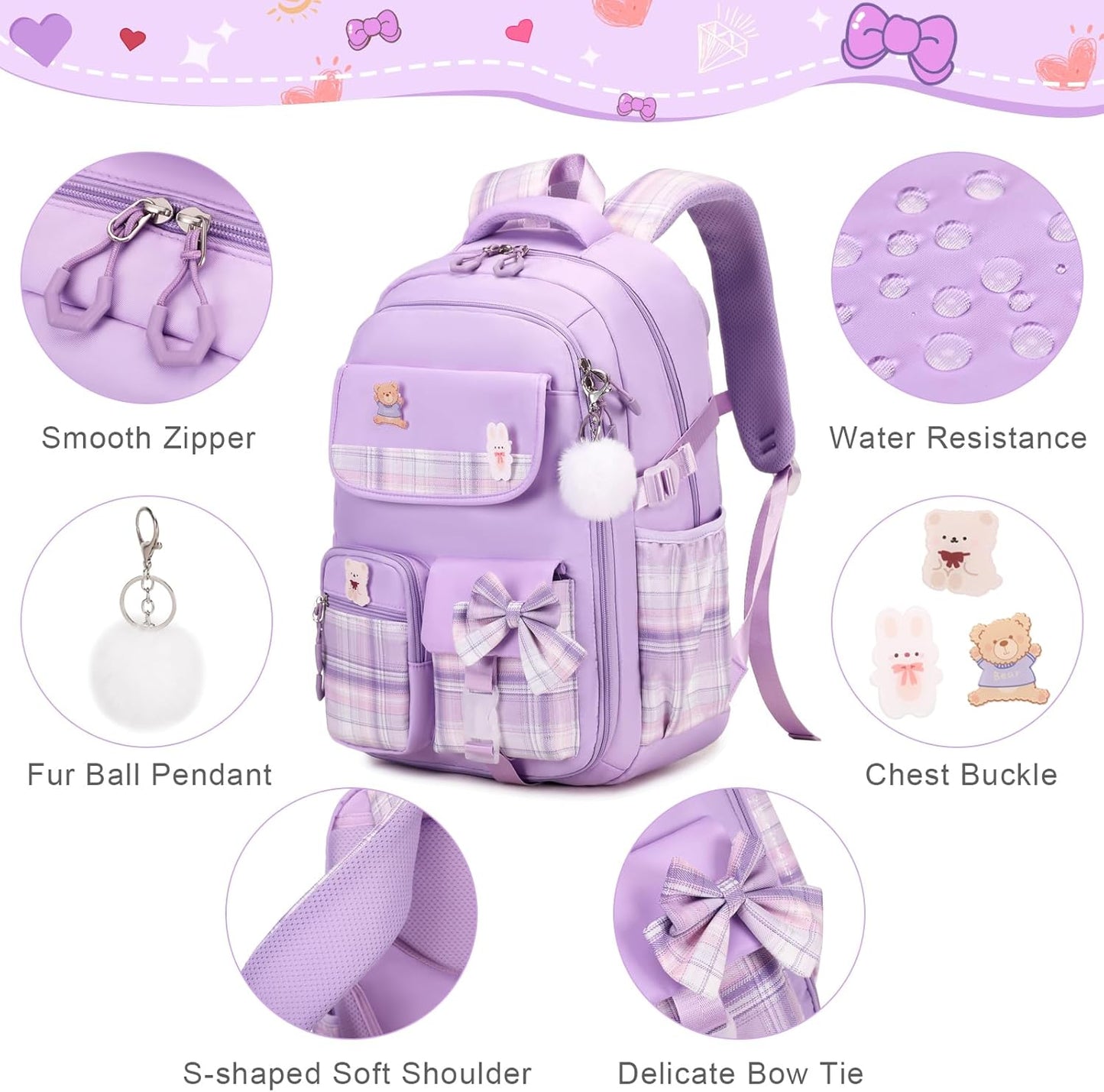 ACESAK Girls Backpack - 3PCS Backpack for Girls Cute School Backpacks for Girls Kindergarten