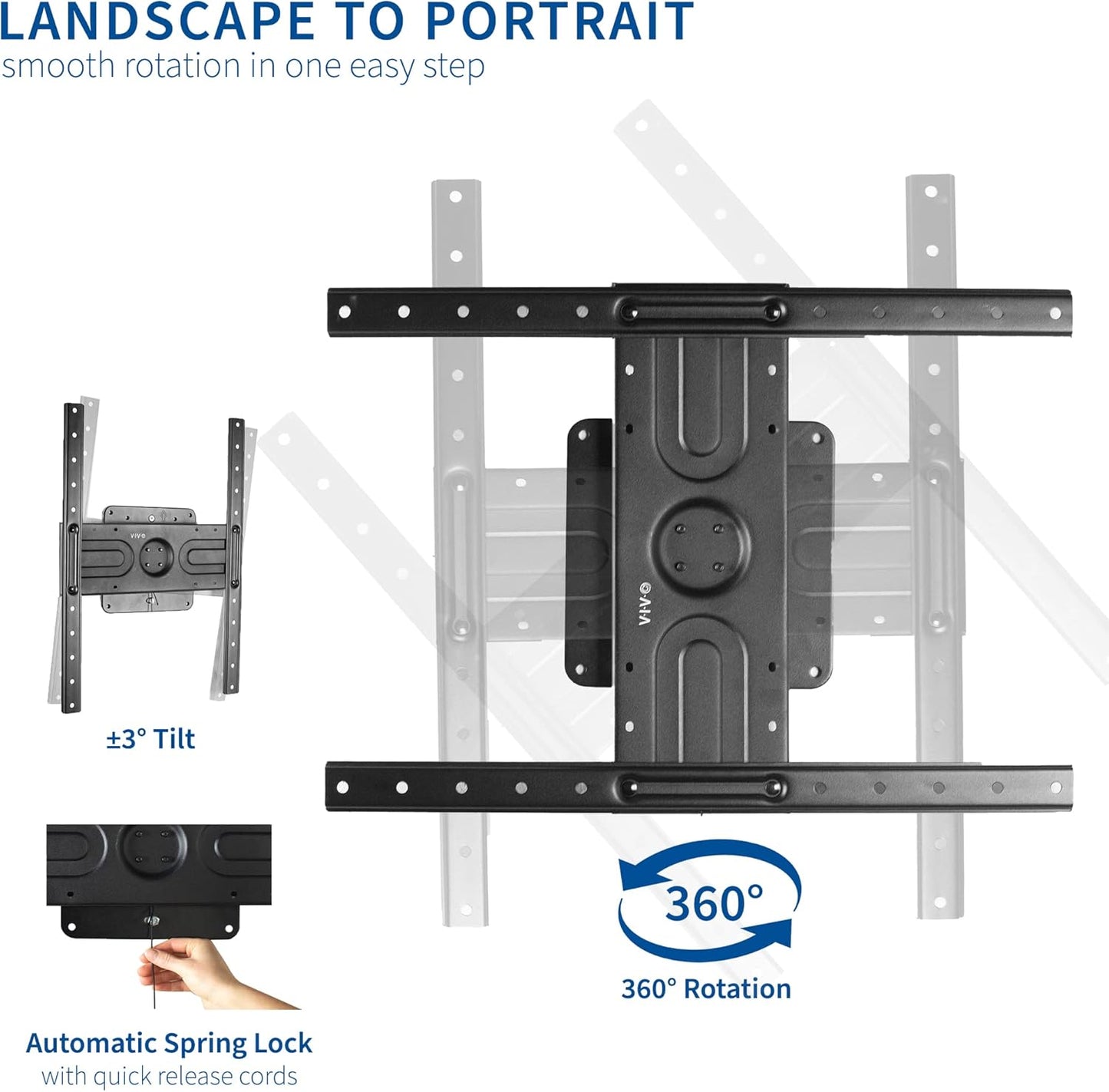 VIVO Landscape to Portrait TV Wall Mount for 37 to 80 inch Flat Panel Screens, Heavy Duty Rotating Bracket, Max VESA 600x400, Black, MOUNT-VW080P