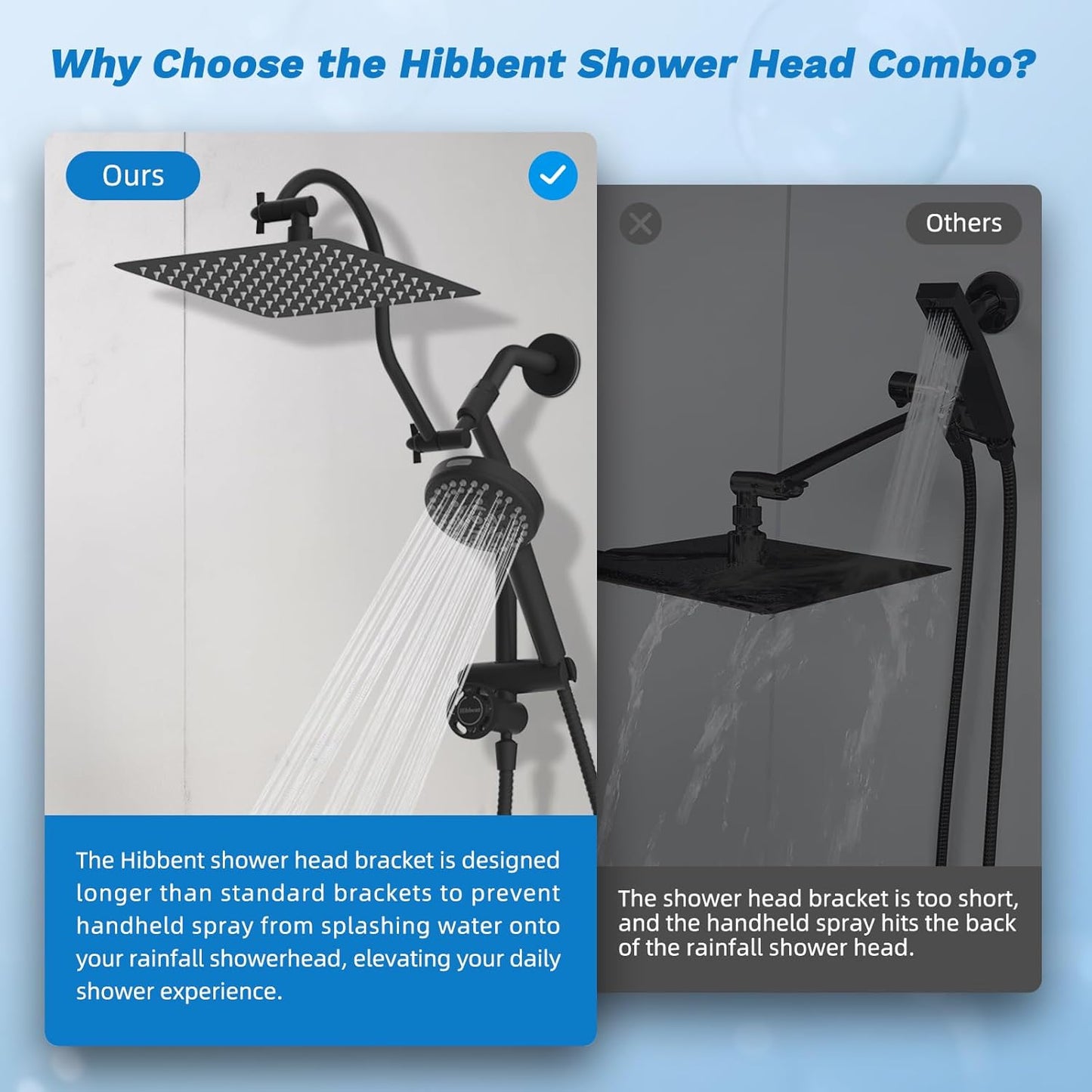 Hibbent Upgraded All Metal 10"Rainfall Showerhead Combo, High Pressure Shower Head with 10-Spray Mode Handheld, Innovative 4-way Diverter with Pause Mode, 71'' Shower Hose and Handheld Holder, Chrome