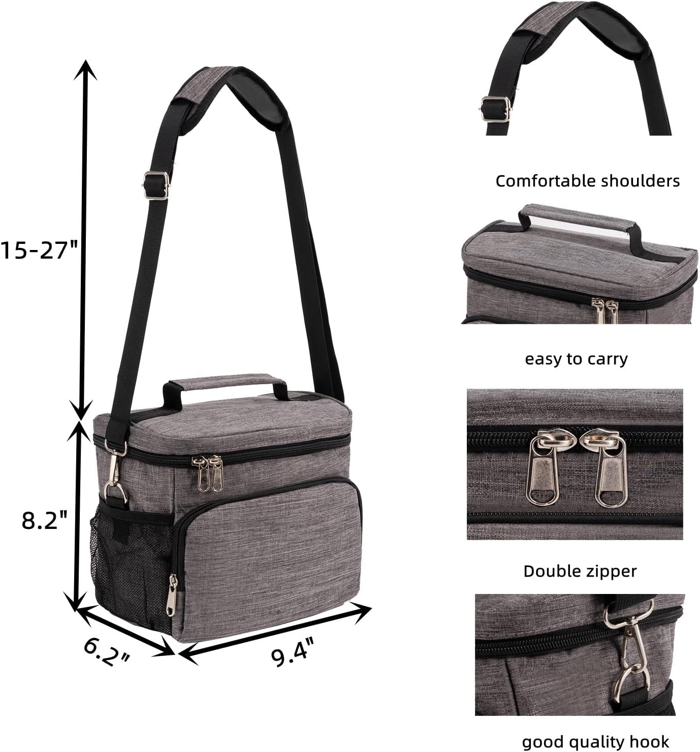 Insulated Lunch Bag for Women/Men Reusable Lunch Box Tote Bag, Large Thermal Cooler Bag with Adjustable Shoulder Strap for Kids and Adult,for Work/School/Outdoor Activity