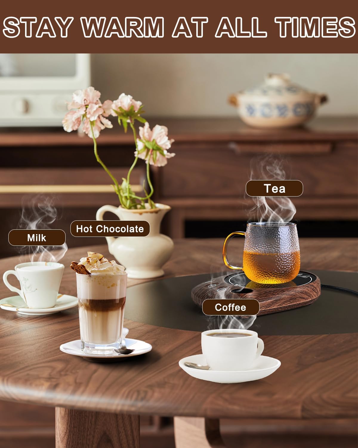 MYMULIKE Mug Warmer, Coffee Mug Warmer for Desk with 4 Temperature Settings (55℃/65℃/75℃/85℃), Coffee Warmer with Auto Shut Off, 1-12 Hour Timer, Desk Accessories for Office/Home