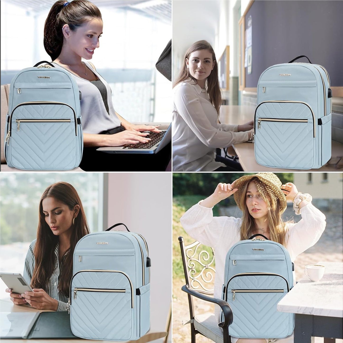 VANKEAN Laptop Backpack for Women Men Work Laptop Bag Fashion with USB Port, Daypacks for College, Business (Black, 15.6 Inch)