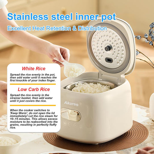5 cup Low Suger Rice Cooker with 304 Stainless Steel Steamer Basket, 2.5L mini Small Rice Cookers, Smart Control Multifunction,Cooking & Warmer