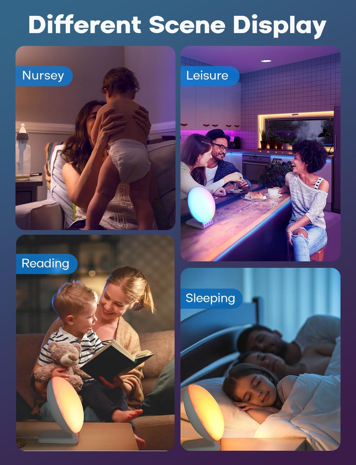 Sunrise Alarm Clock for Heavy Sleepers, Wake Up Light with Sunrise/Sunset Simulation, Dual Alarms & Natural Sounds, Snooze & Sleep Aid, FM Radio, 7 Colors Night Light for Bedroom, Ideal for Gift